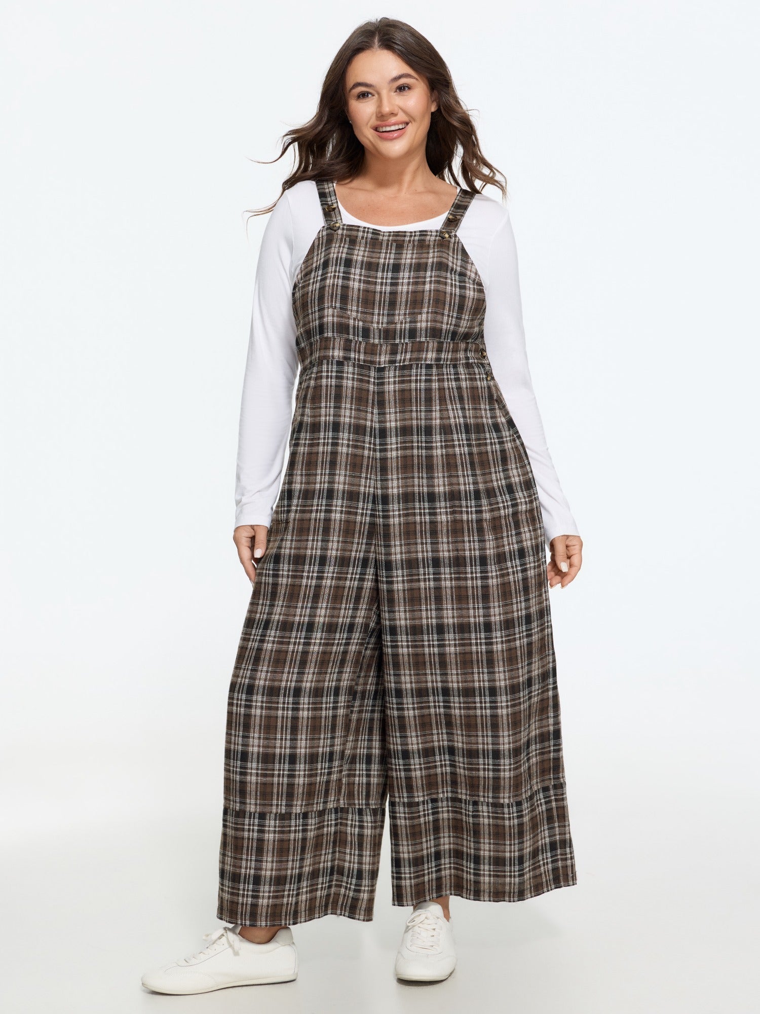 Plaid Adjustable Strap Sleeveless Wide Leg Jumpsuit