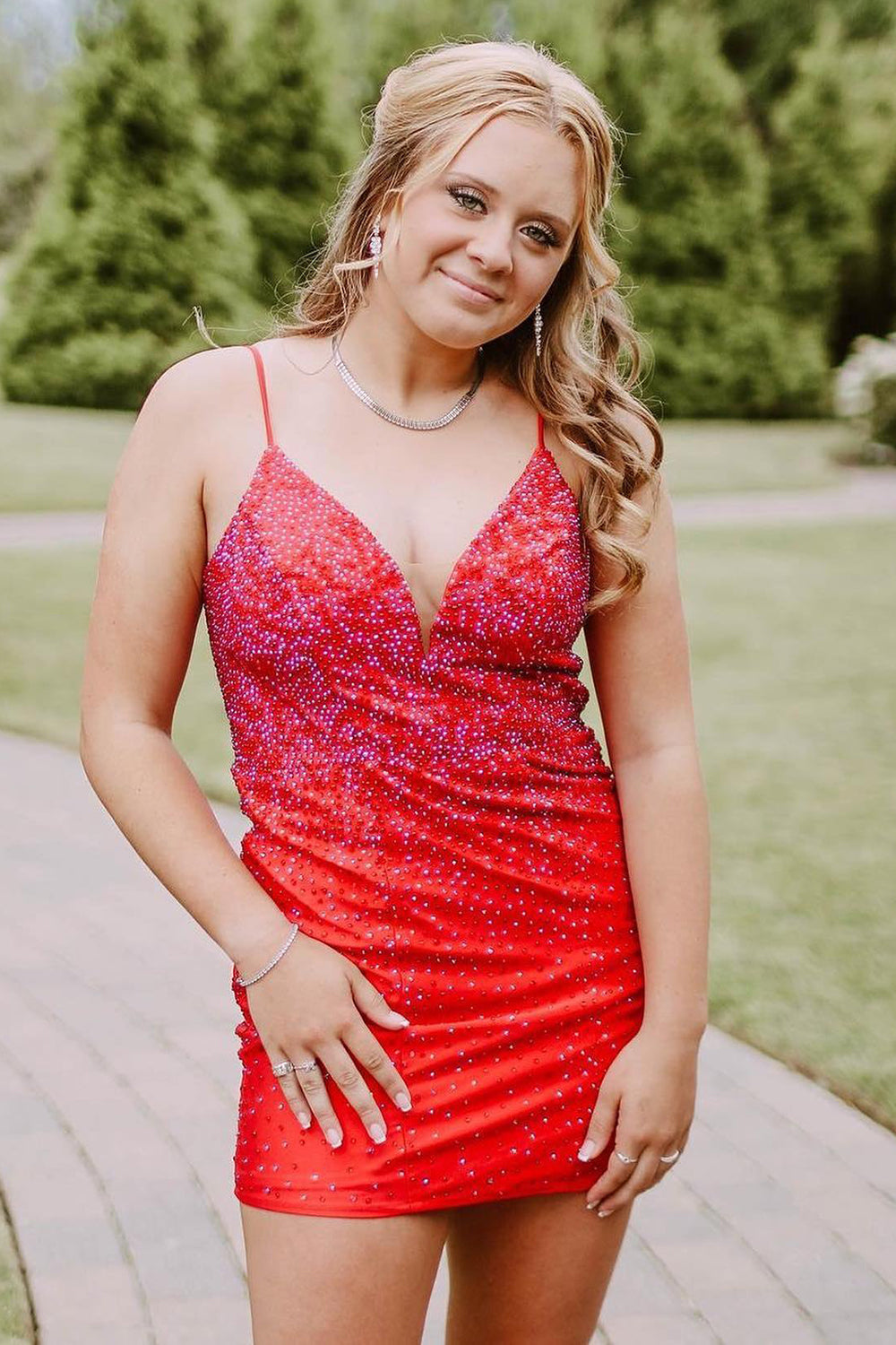 Red Open Back Sequins Tight Homecoming Dress/Mini Dress