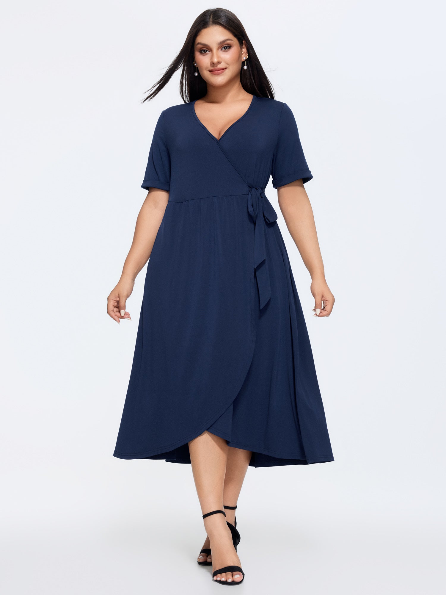 Stretchy Wrap Side-Tie Midi Dress