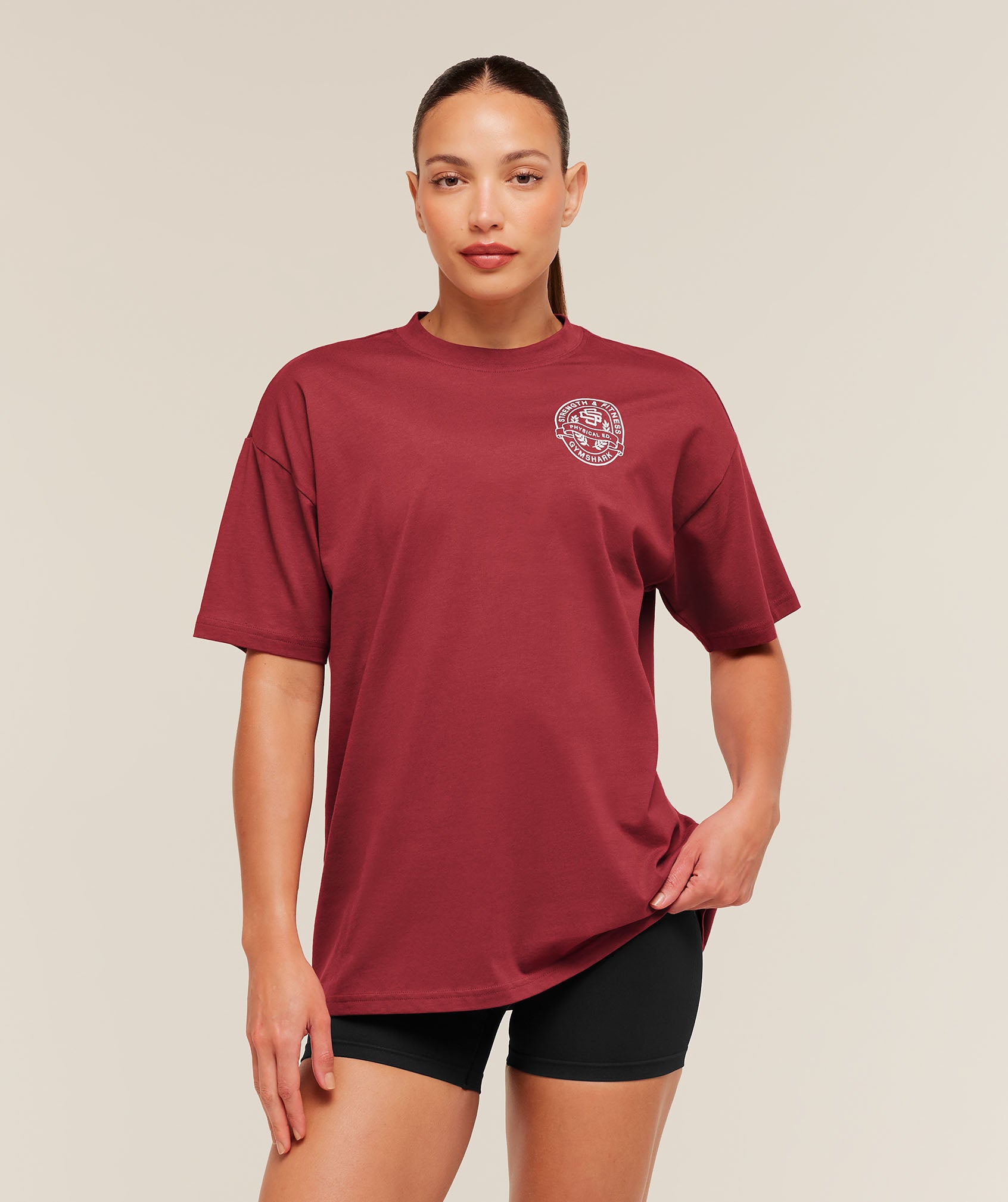 Gymshark Strength and Fitness Crest Graphic T-Shirt - Athletic Burgundy