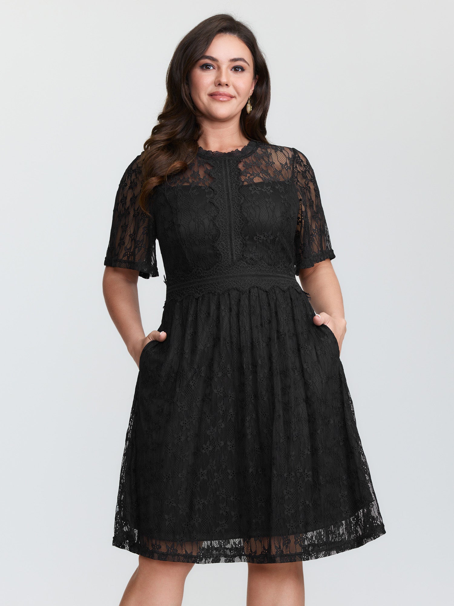 Star Lace Trim Shirred Waist Mini Dress