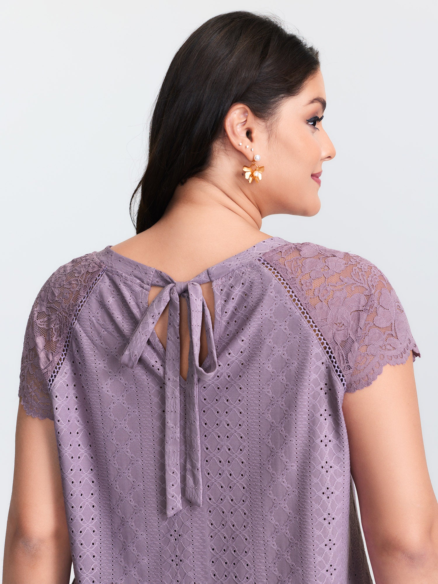 Lace Trim Back-Tie T-Shirt