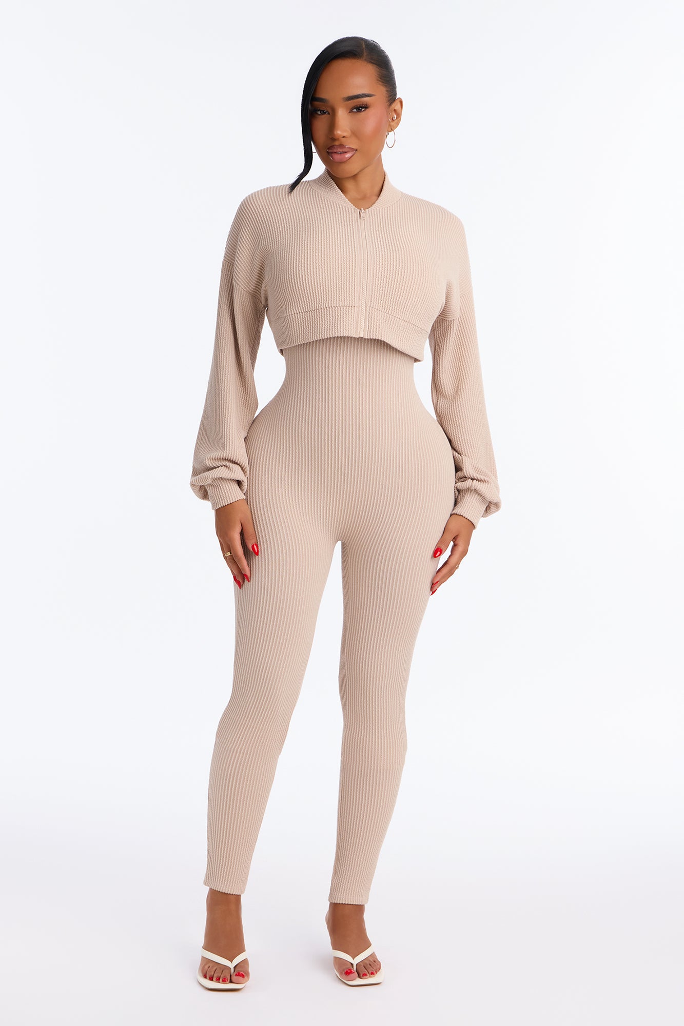Riley Ribbed Two Piece Jumpsuit - Stone
