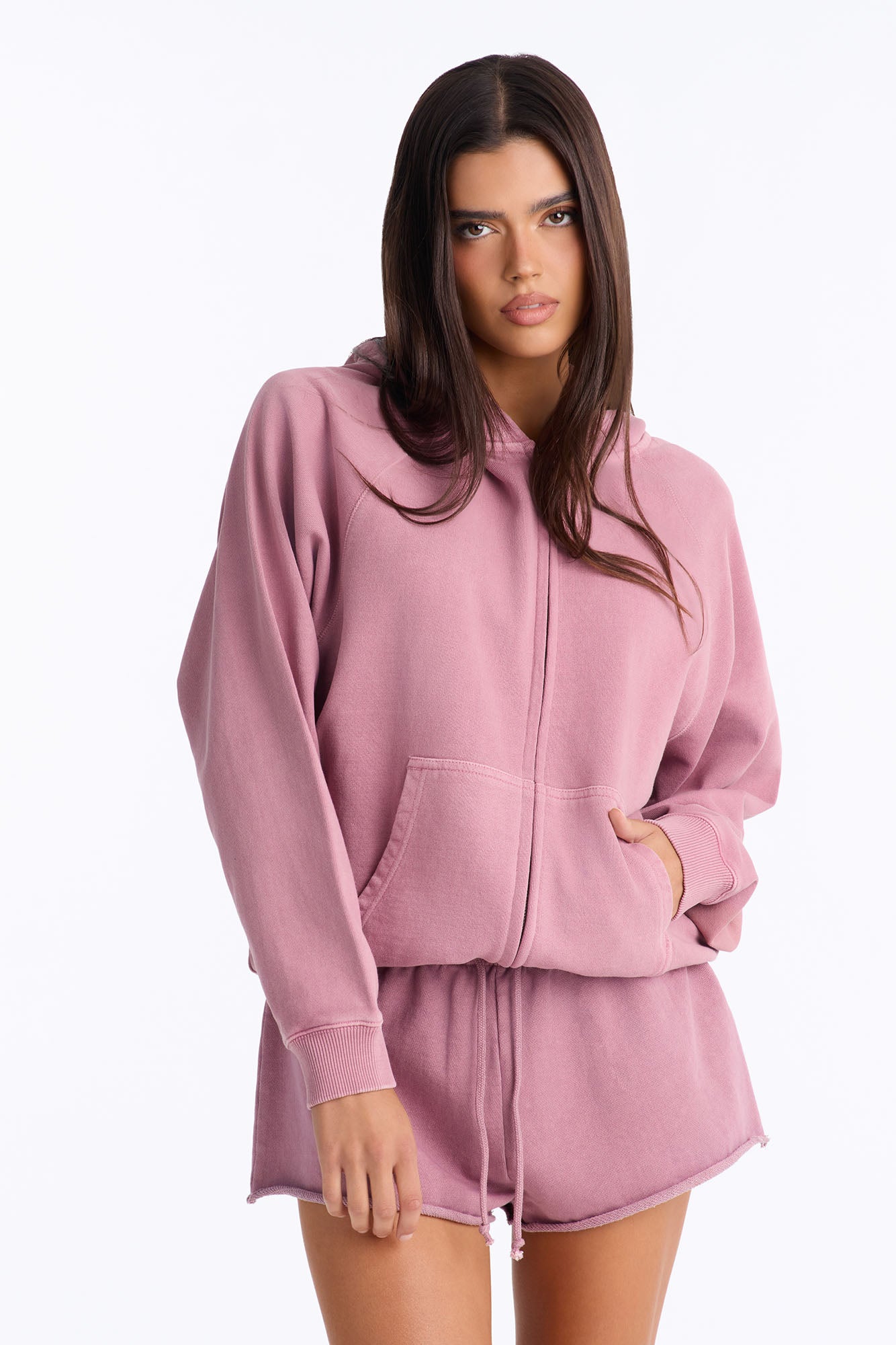 TERRY Classic Zip Hoodie Sweatshirt - Washed Mauve