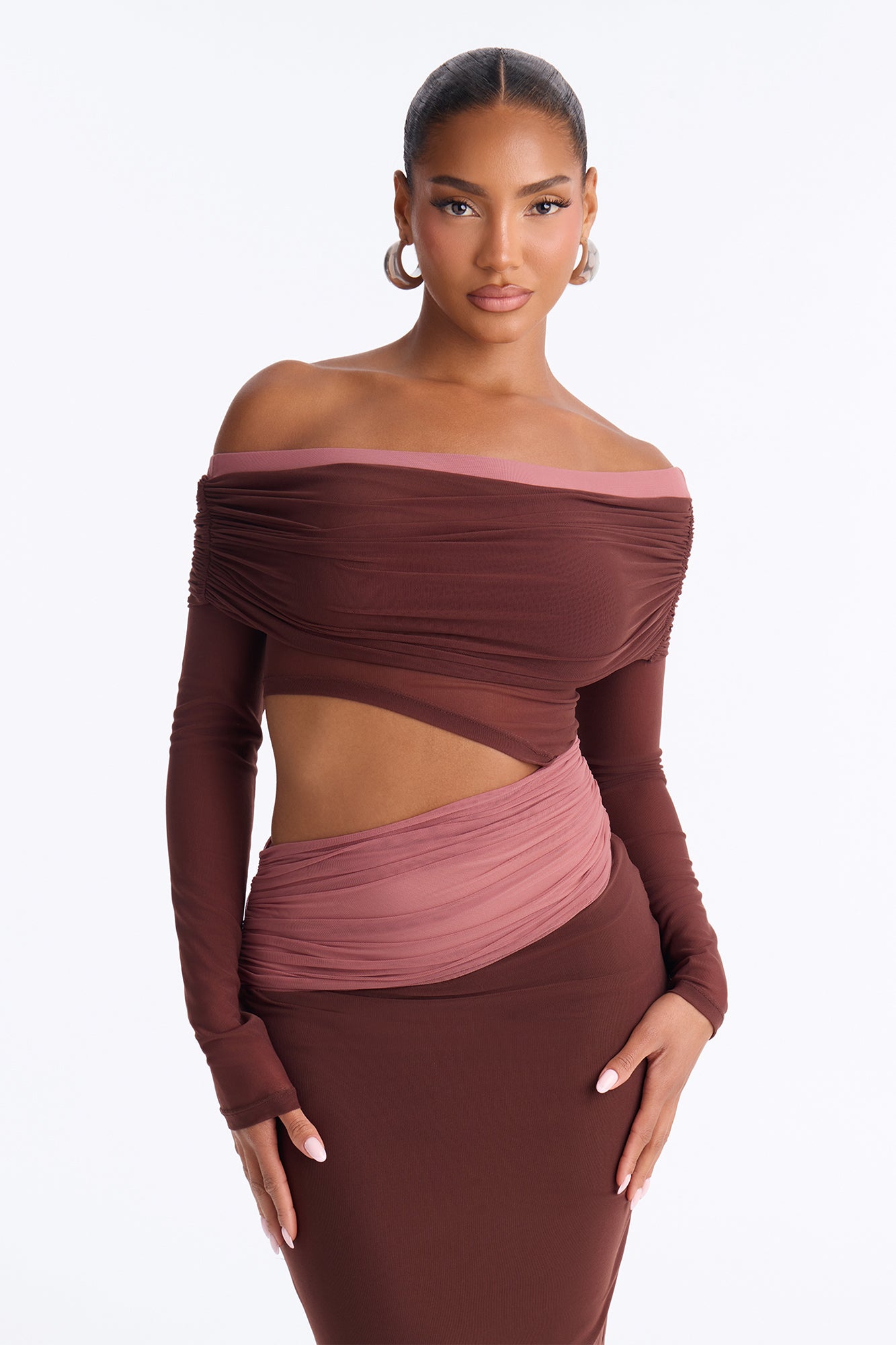 Make Me Blush Mesh Maxi Dress - Brown/combo