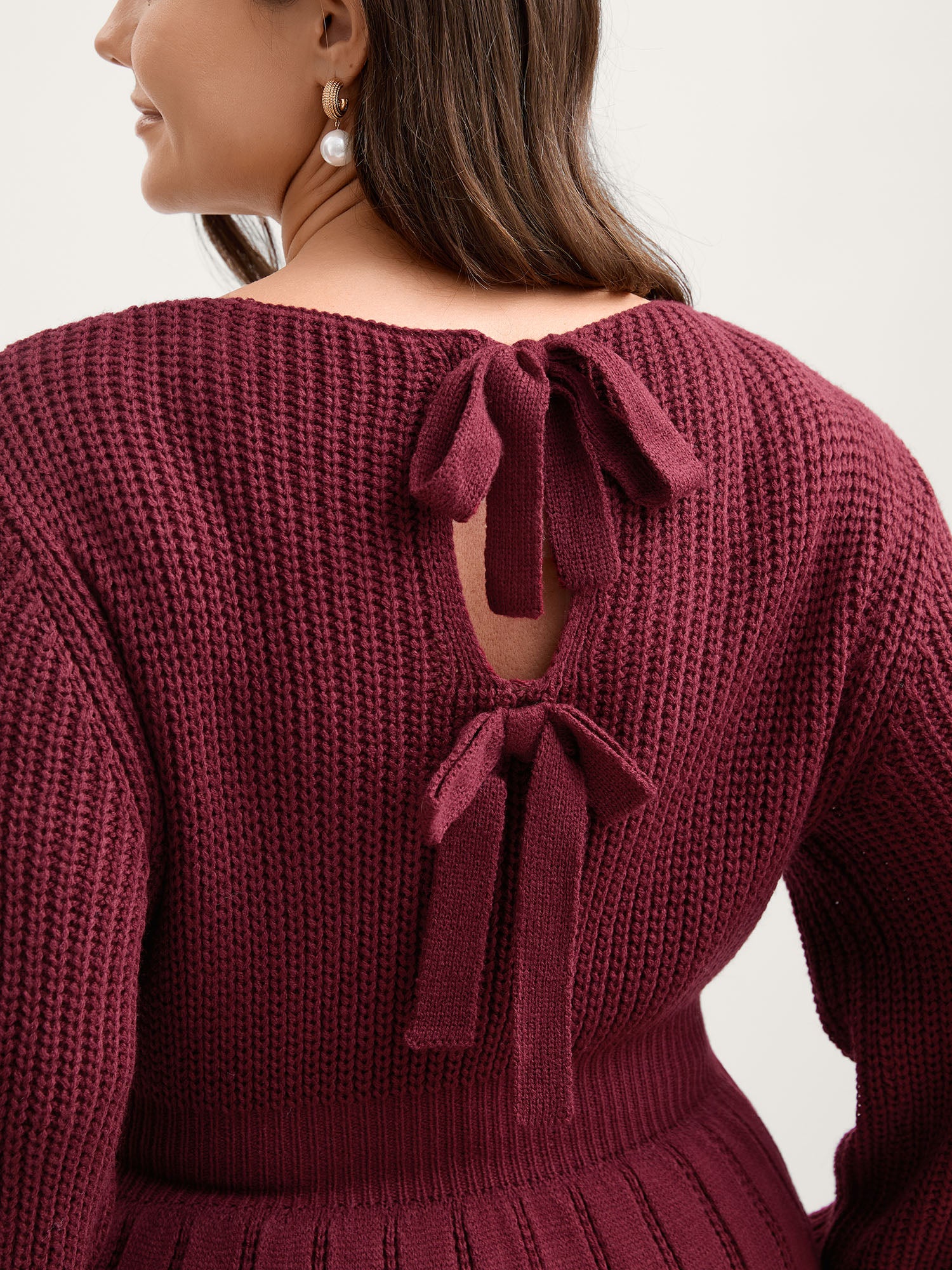 Backless Ties Textured Cinched Pullover