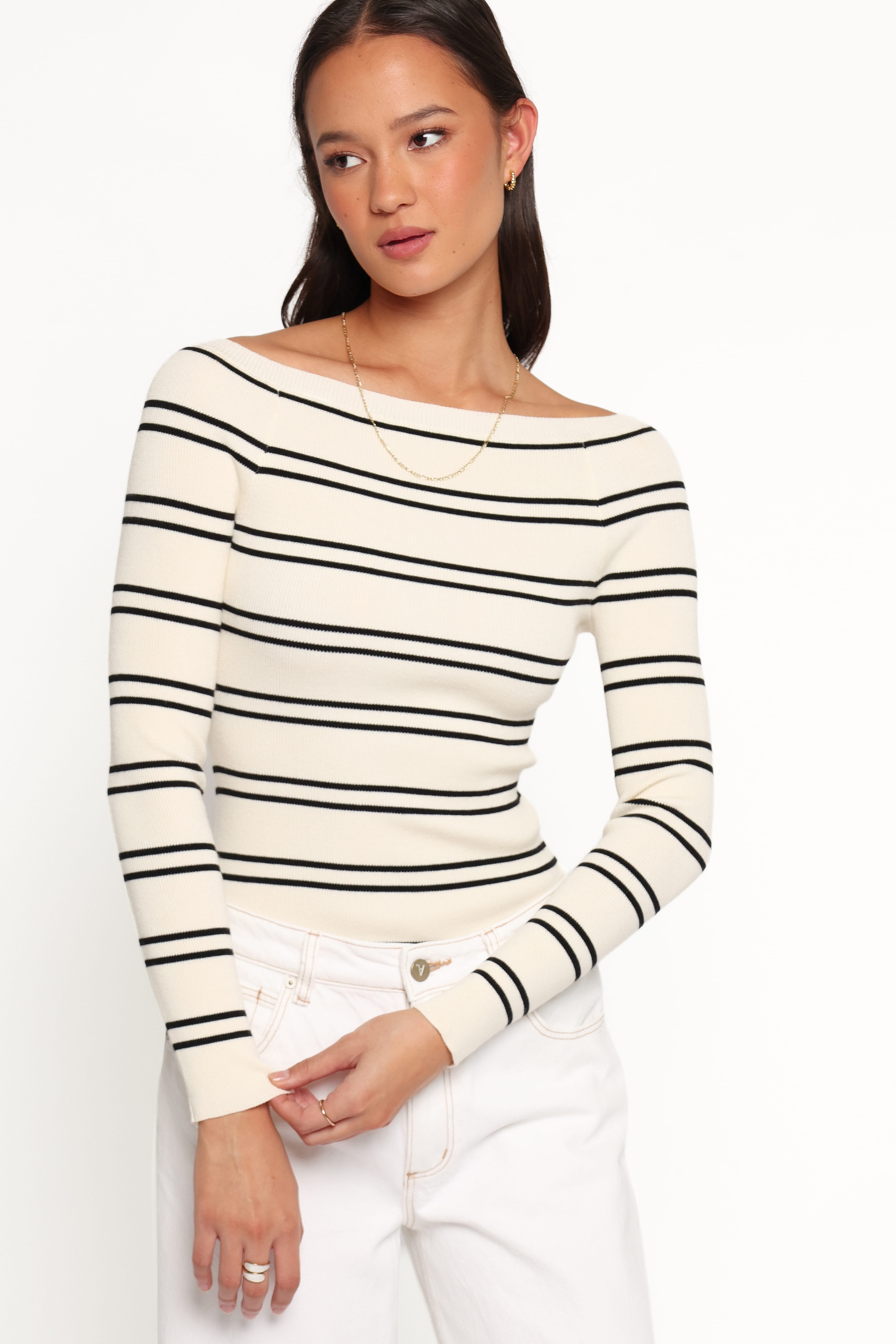 Presley Knit Top - Cream Black Stripe