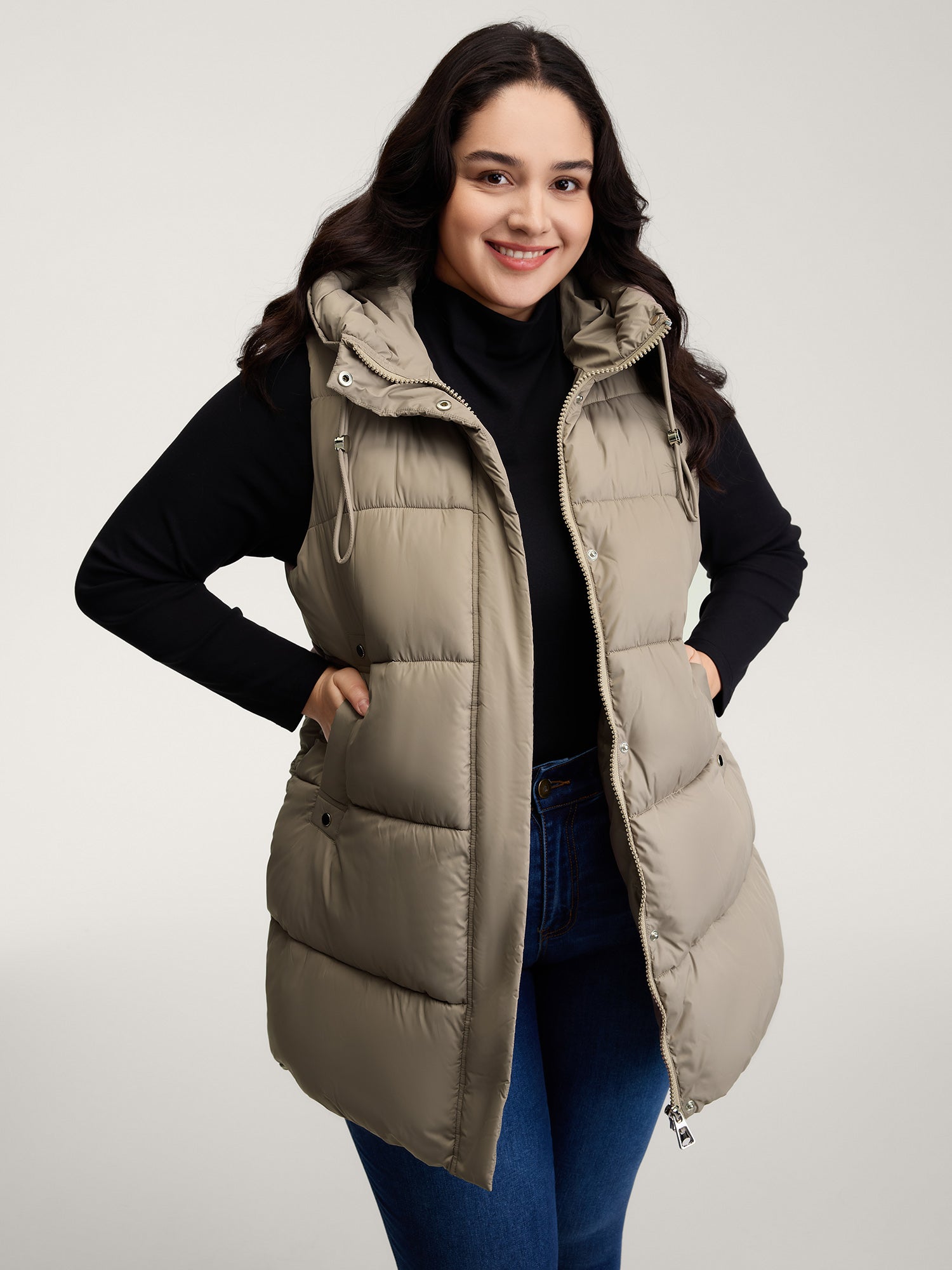 Zipper High Neck Hooded Quilted Vest