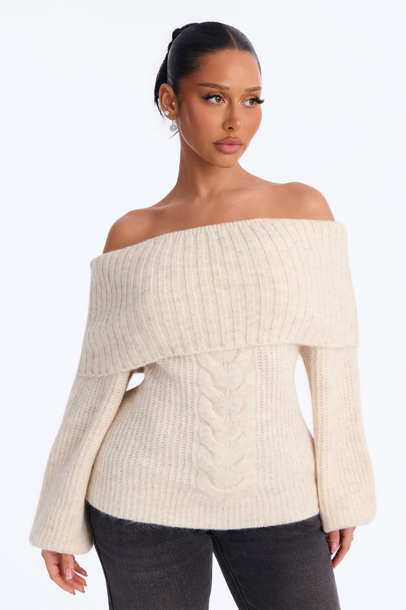 Cozy Confessions Off Shoulder Pullover Sweater - Oatmeal