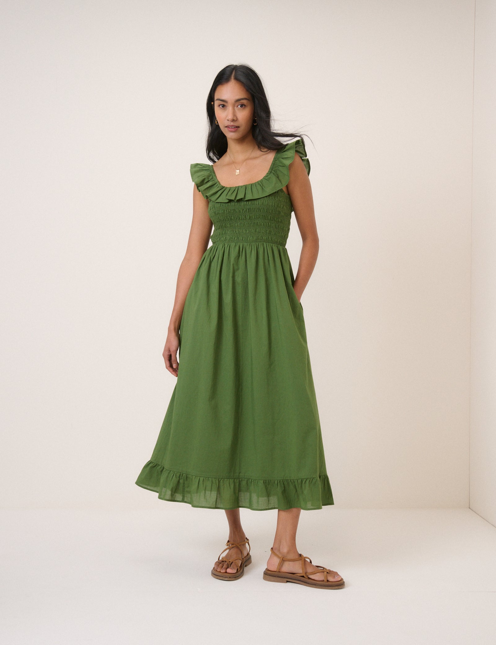 Green Ruffle Mona Midi Dress