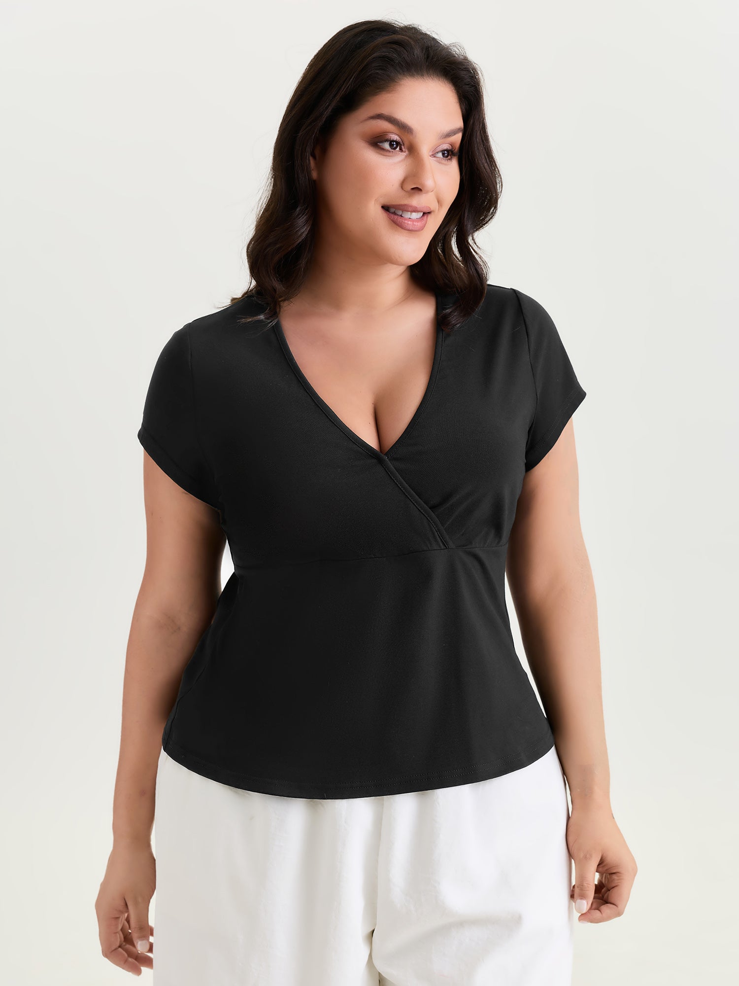 Cotton Stretchy V-Neckline Plain T-Shirt