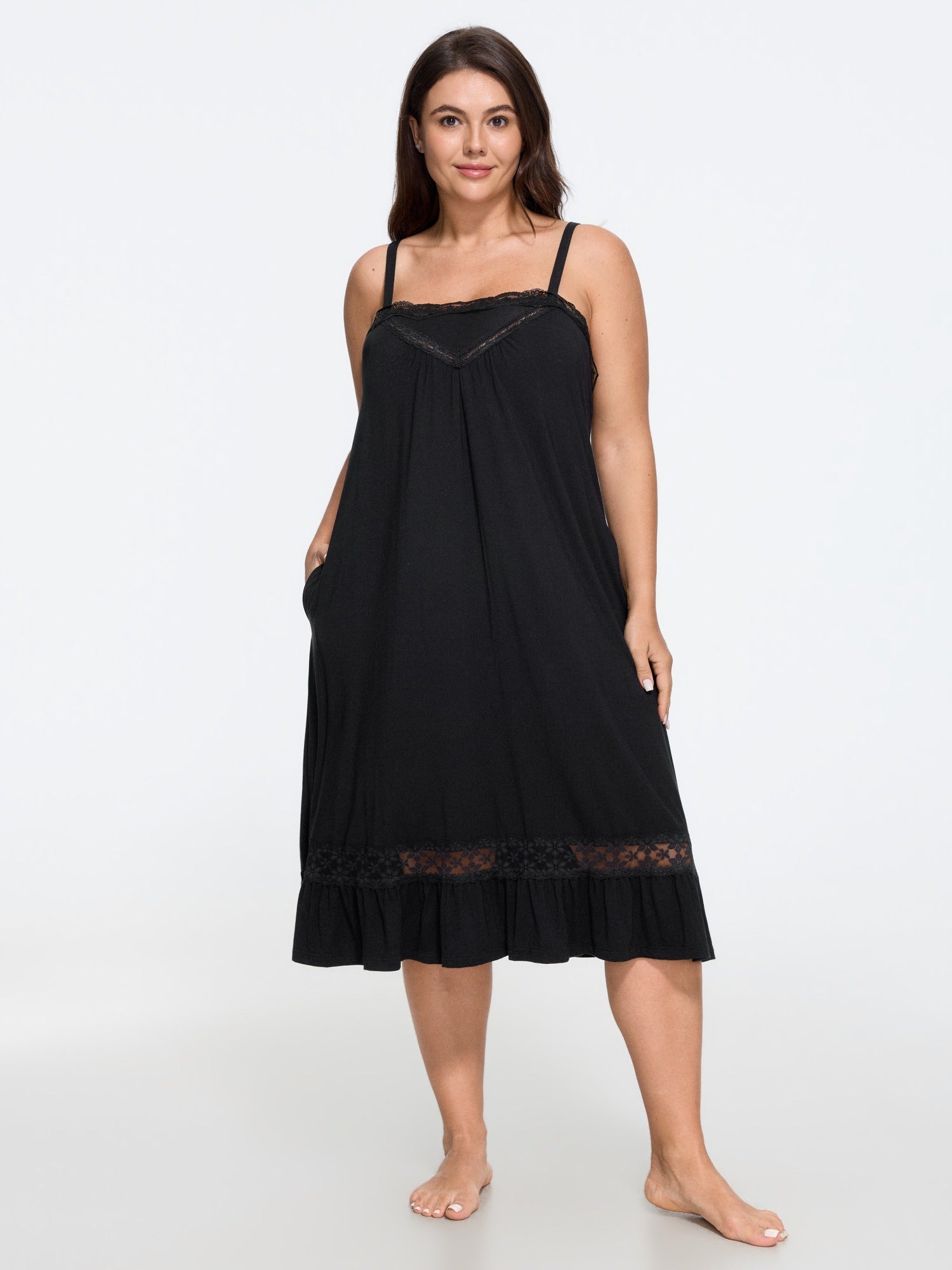 Supersoft Stretch Lace Trim Pocket Nightgown