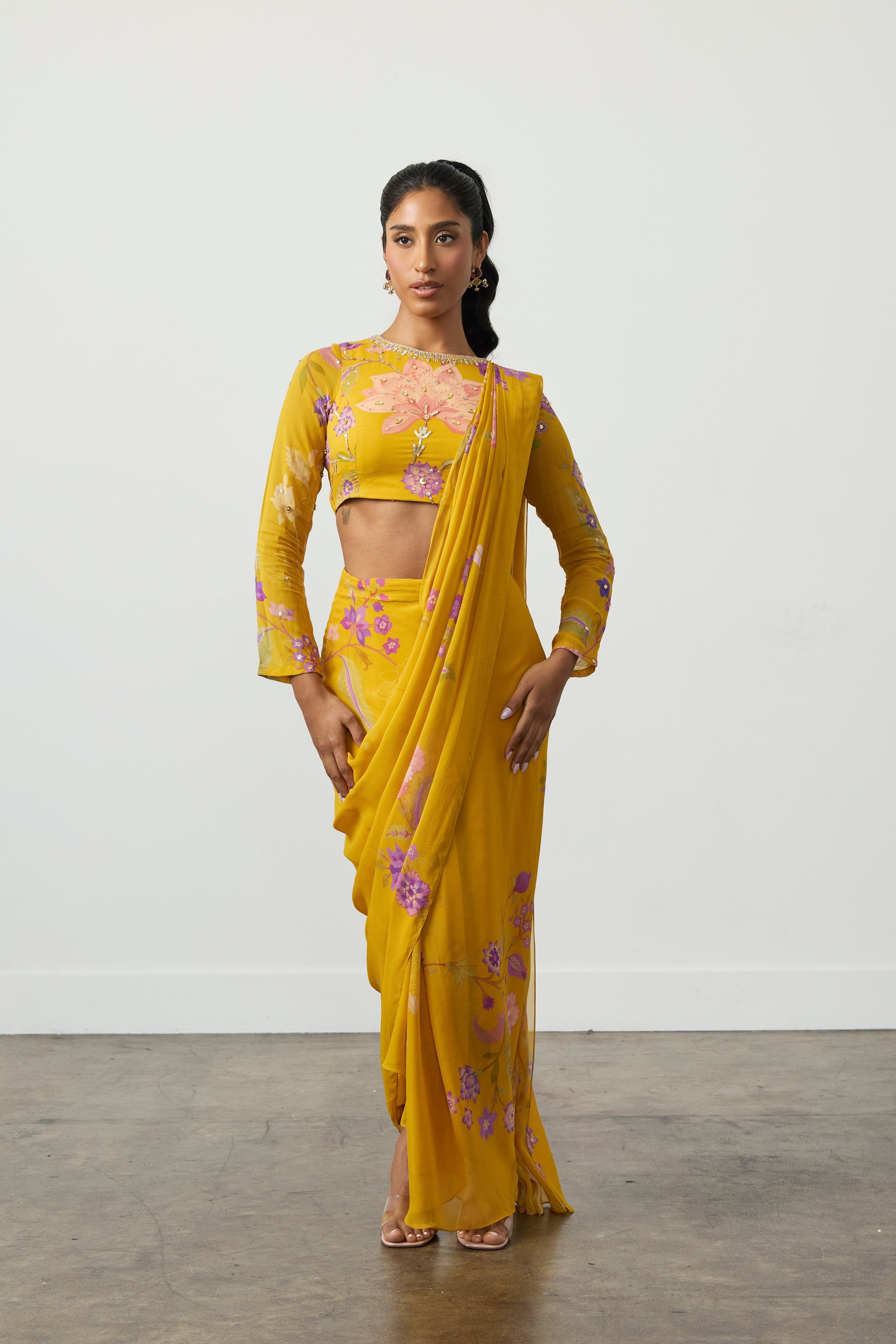 Dusted Marigold Pre-Stitched Sari