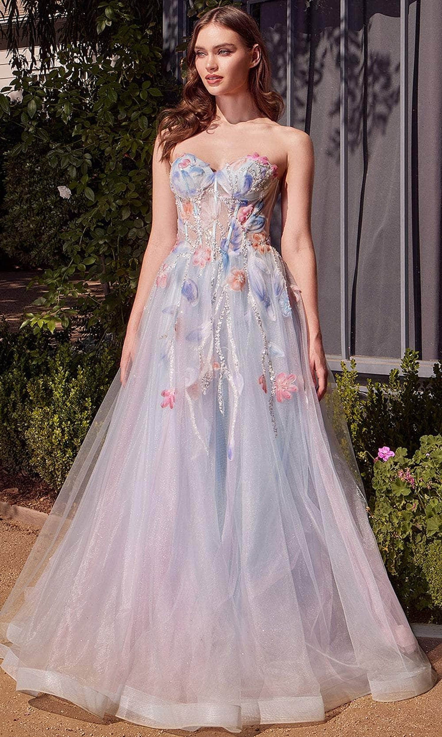 Andrea and Leo A1383 - Sweetheart Sheer Corset Printed Ballgown