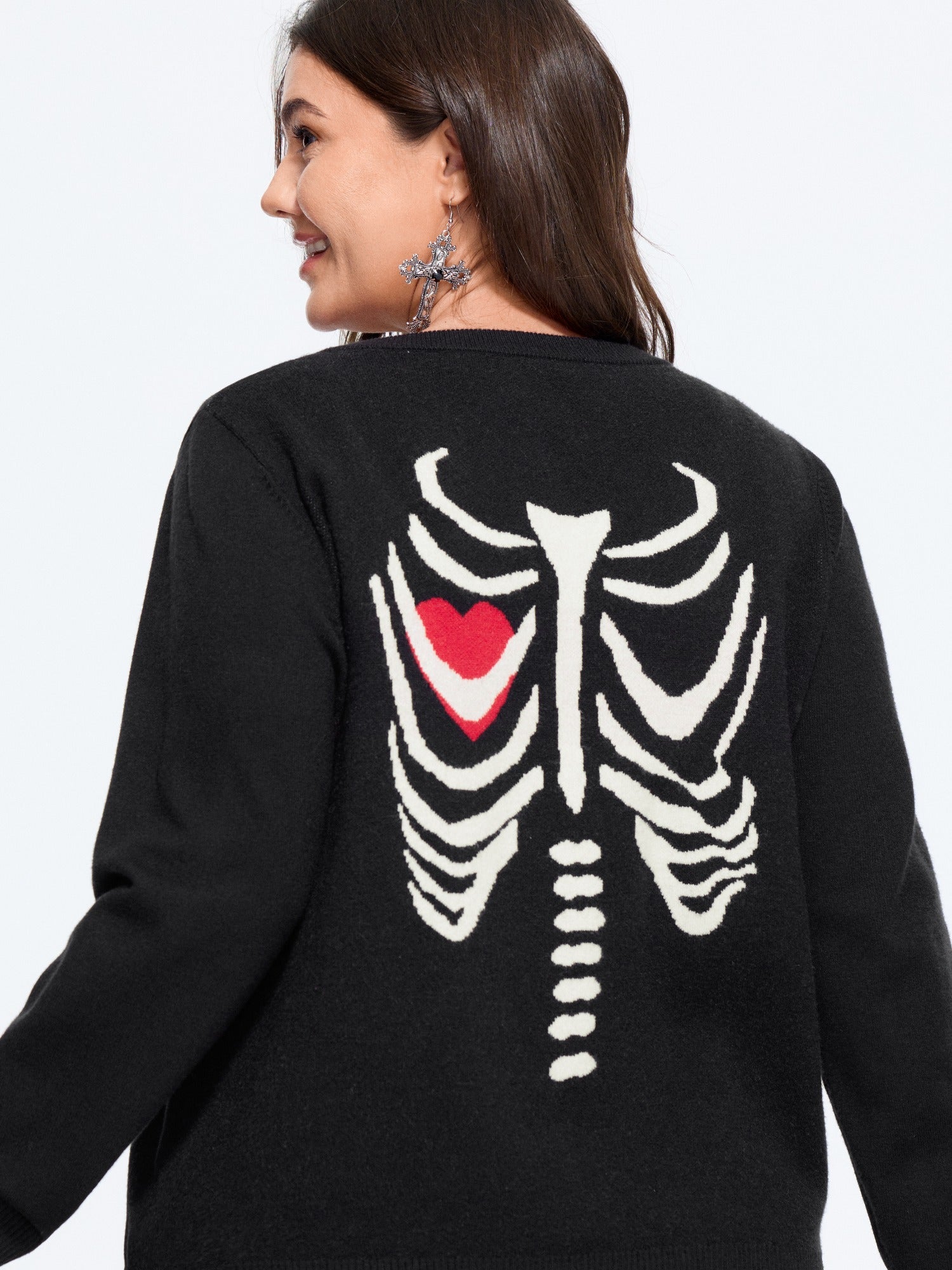 Skeleton Heart Jacquard Button Front Cardigan