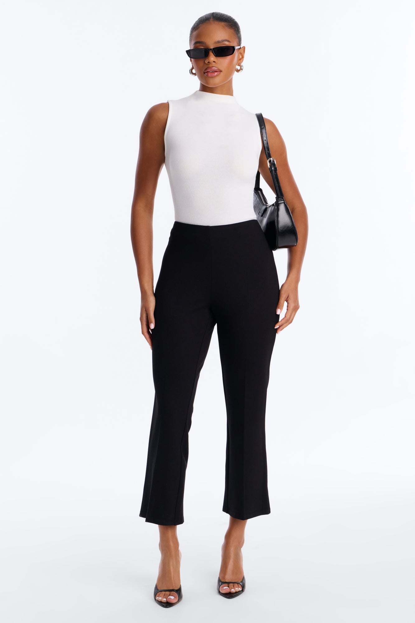 Melody Mid Rise Cropped Flare Trouser - Black