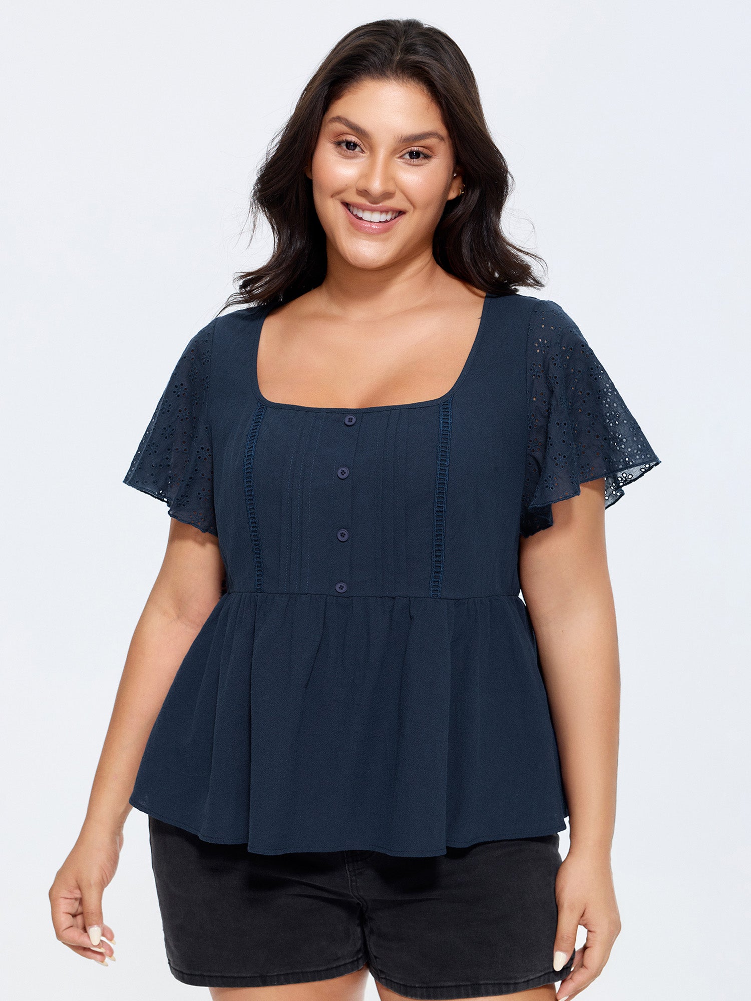 Cotton Pleated Fit And Flare Plain Blouse