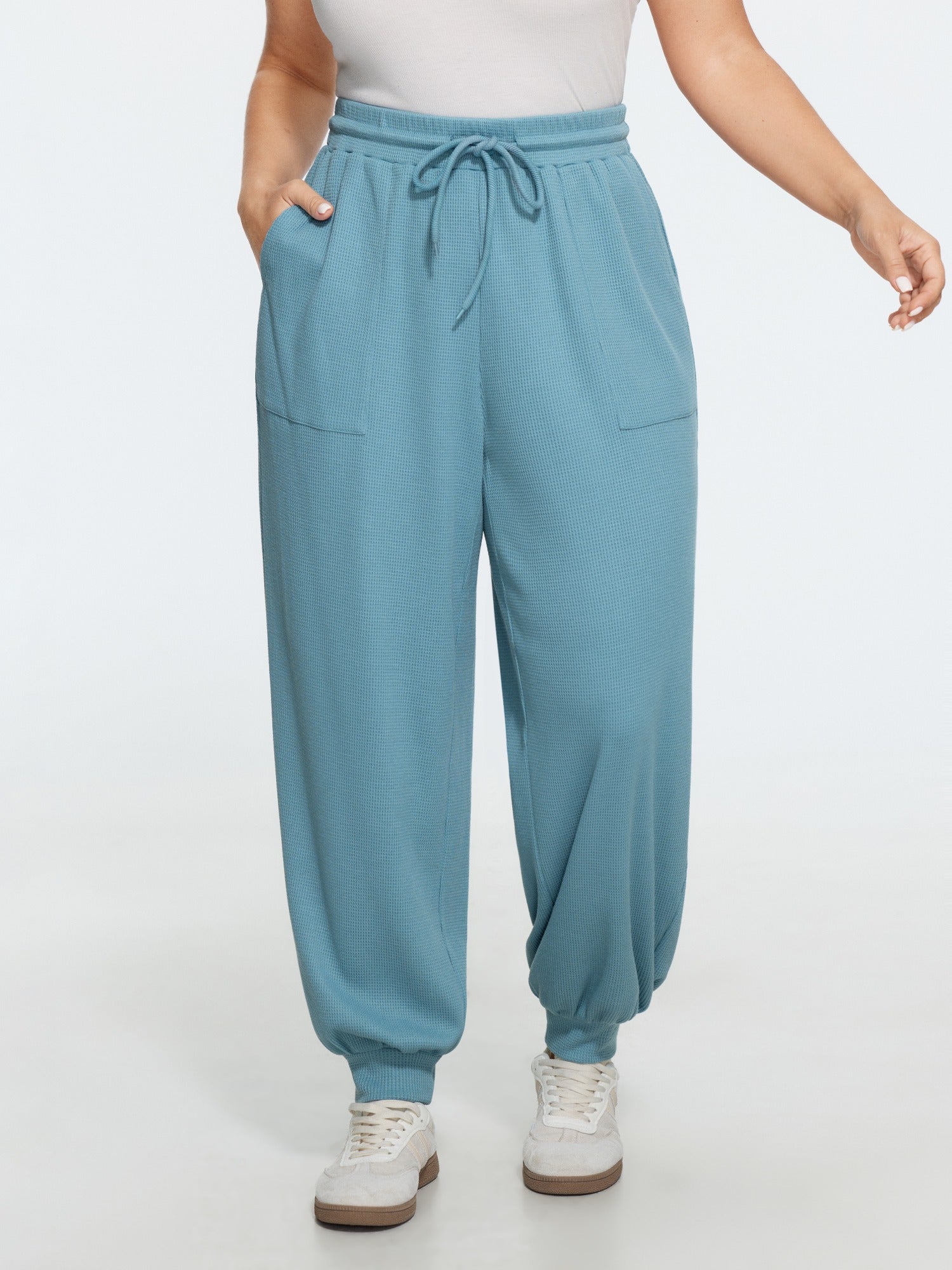 Drawstring Waist Waffle Knit Jogger Pants