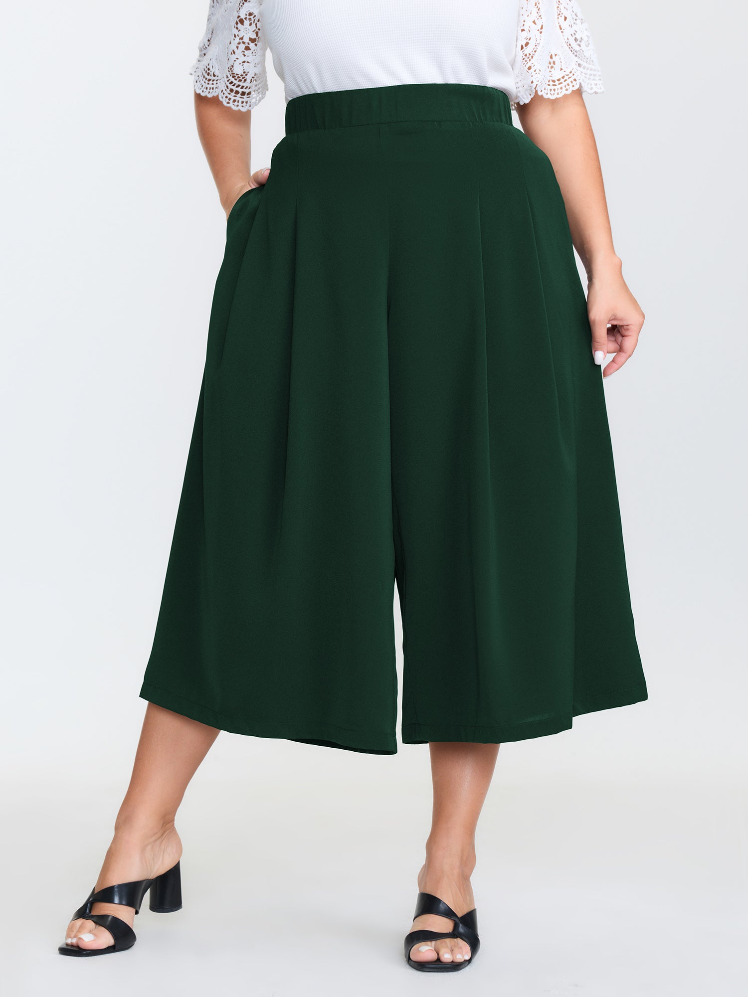 Stretchy Waist Wide-Leg Pants