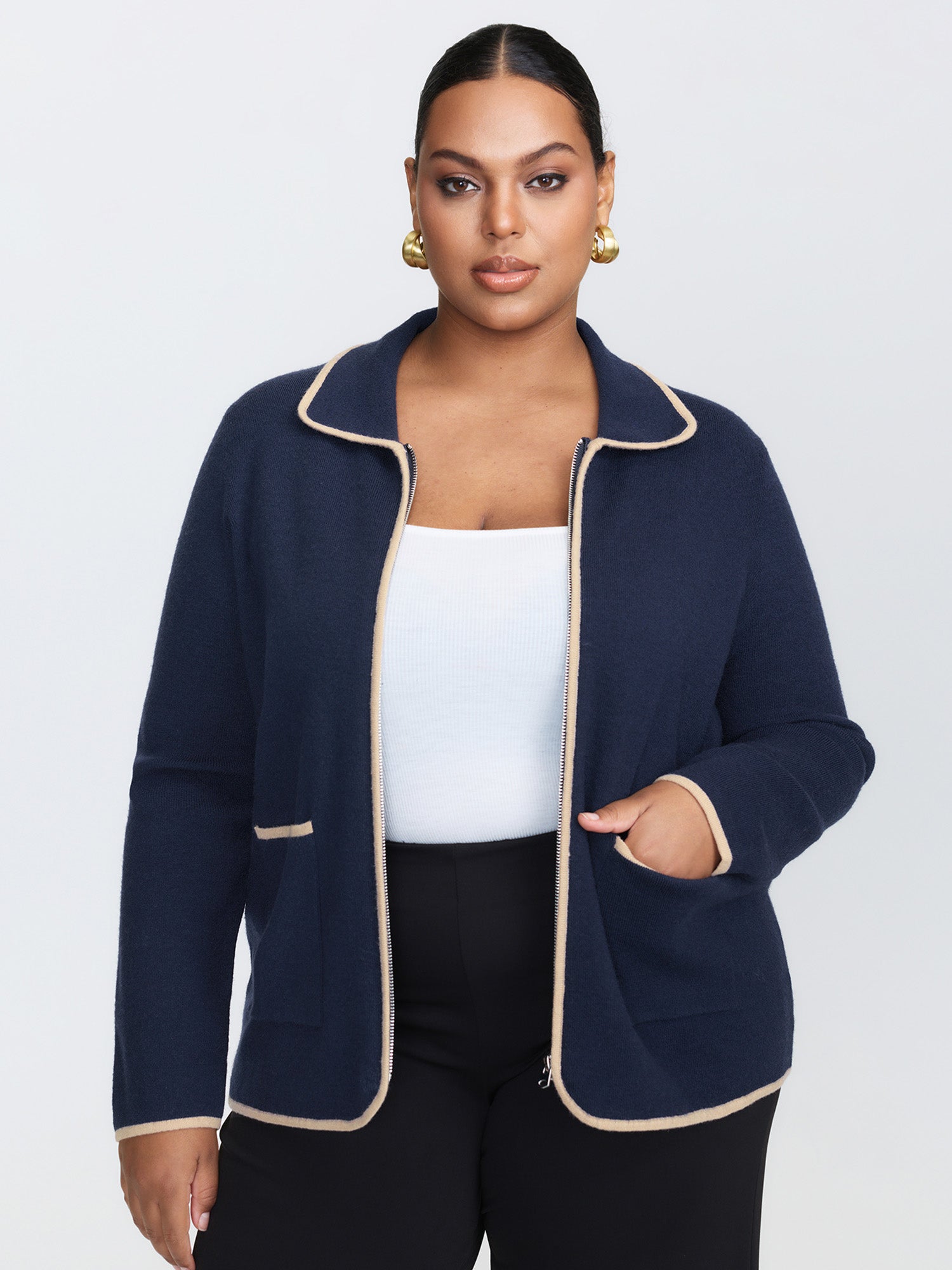 Color Contrast Edge Collar Knit Cardigan