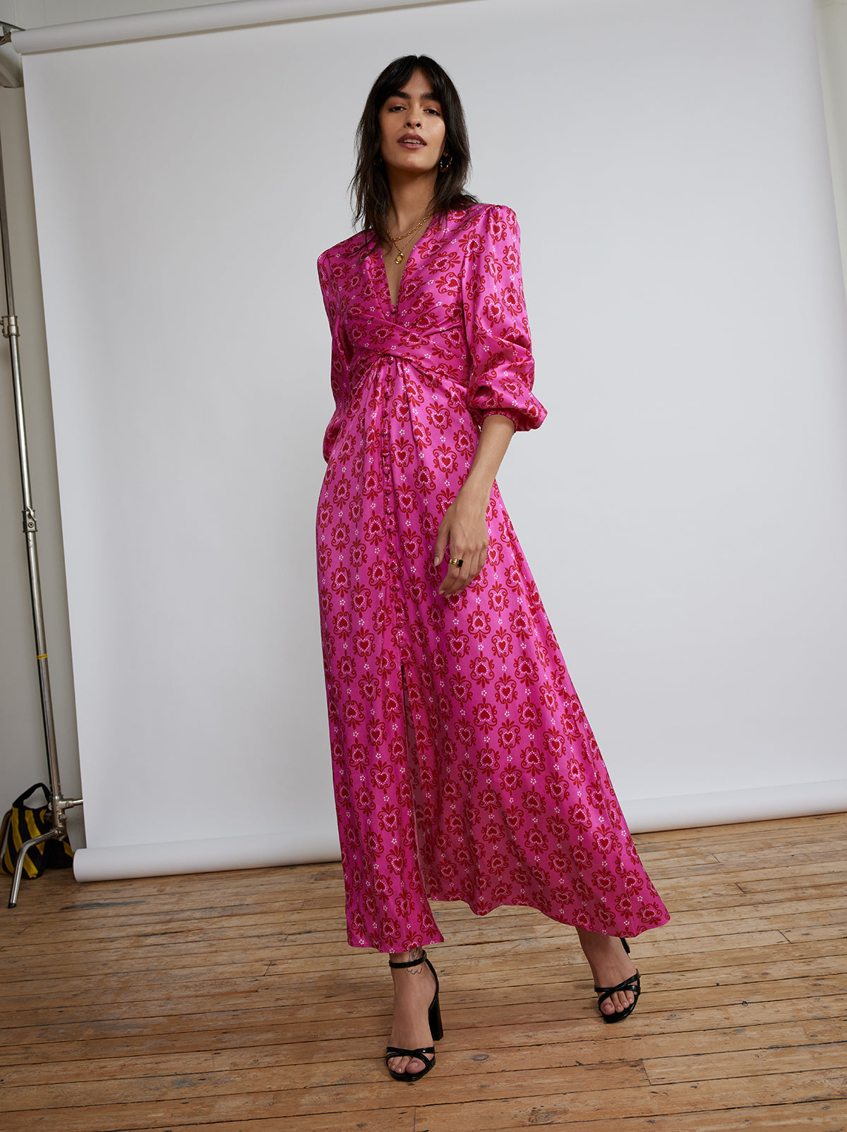 Aurora Pink Heart Print Maxi Dress