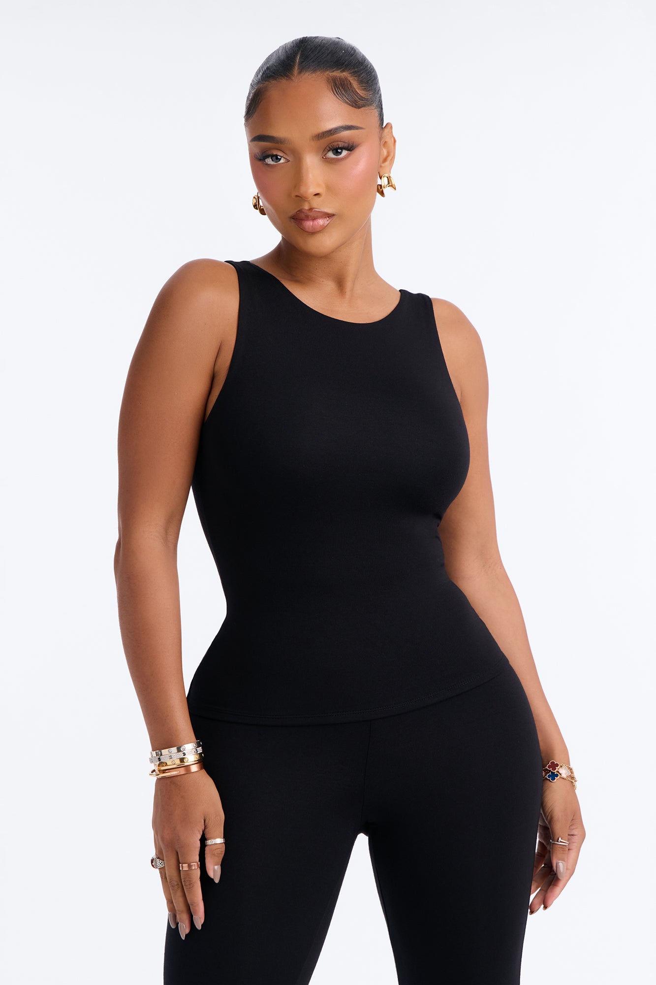 Bianca Premium Modal Boat Neck Tank Top - Black