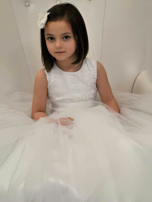 Fashionable Ball Gown Jewel Sleeveless Tulle Flower Girl Dresses