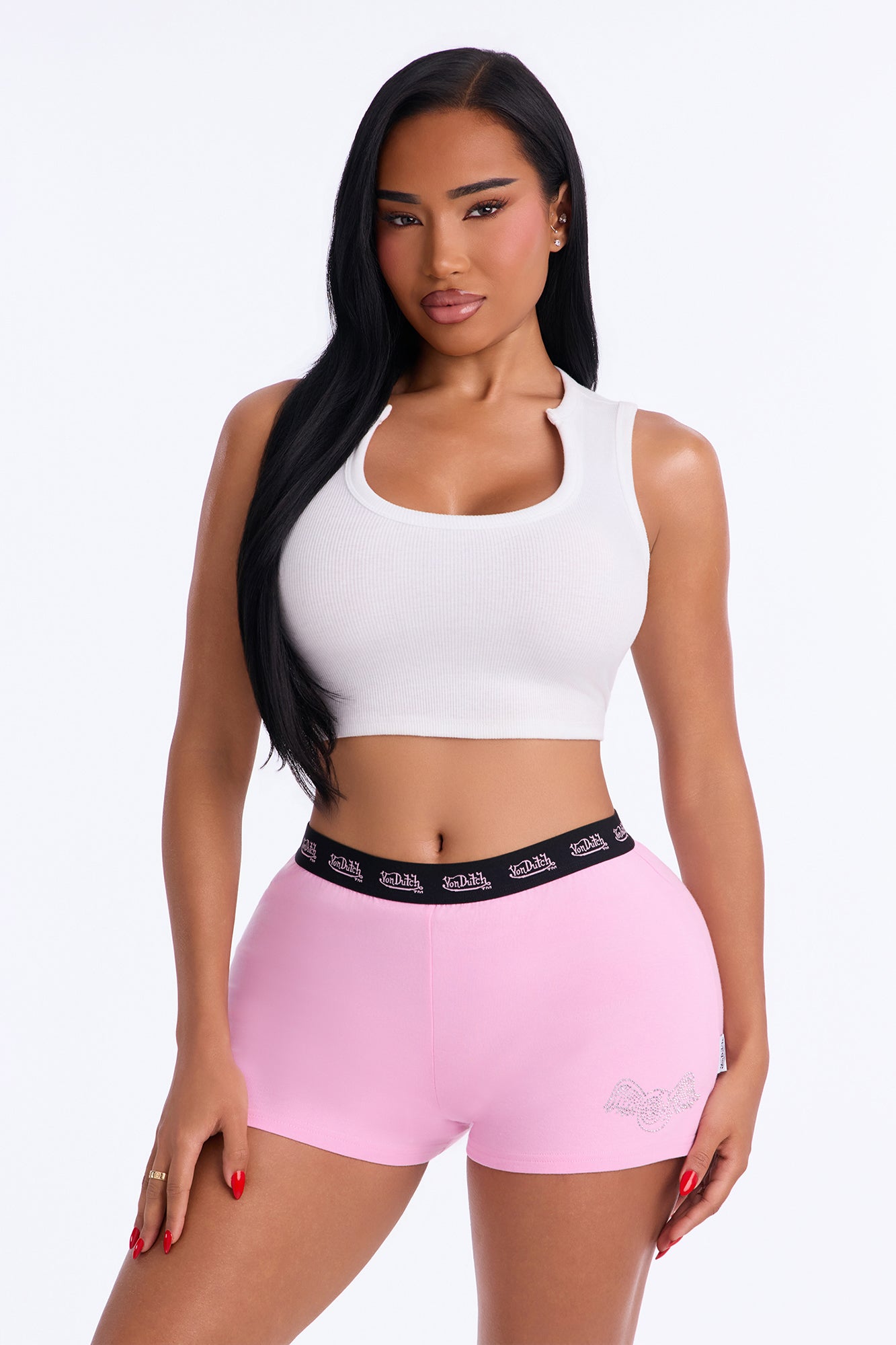 Von Dutch Rhinestone Boxer Short - Pink