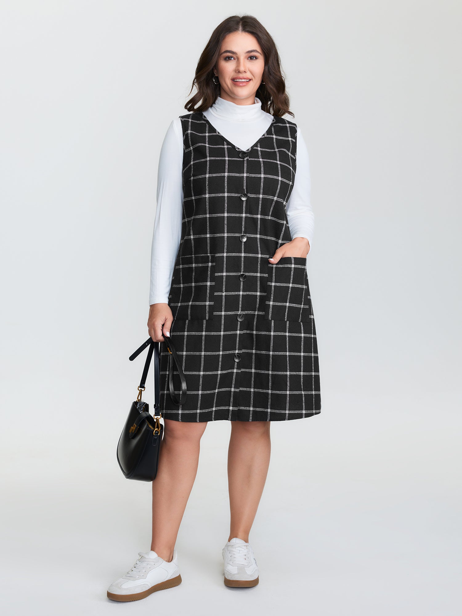 Checkered Pinafore Pattern Sleeveless Mini Dress