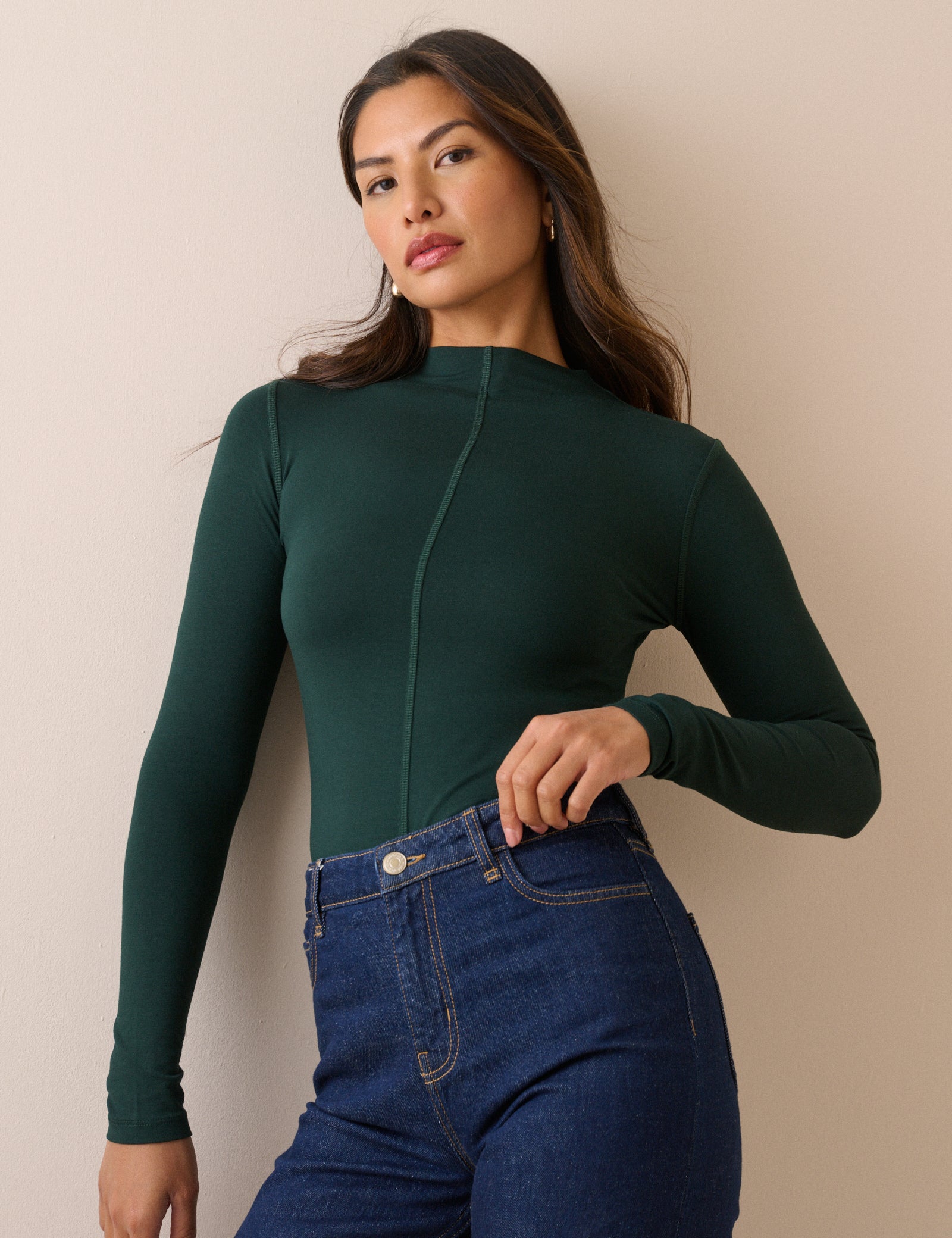 Green High Neck Jersey Top