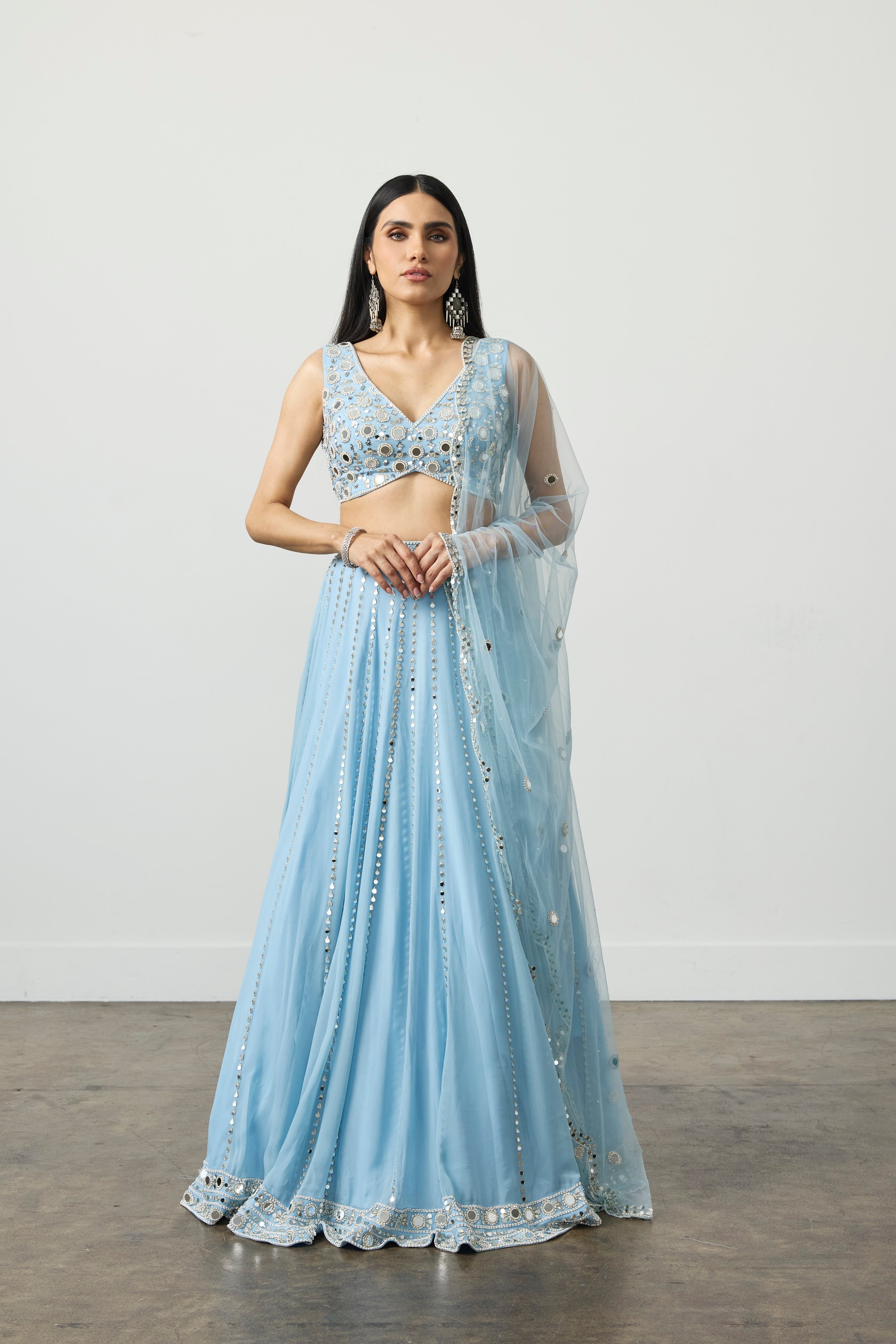 Ice Blue Mirror Lehenga Set