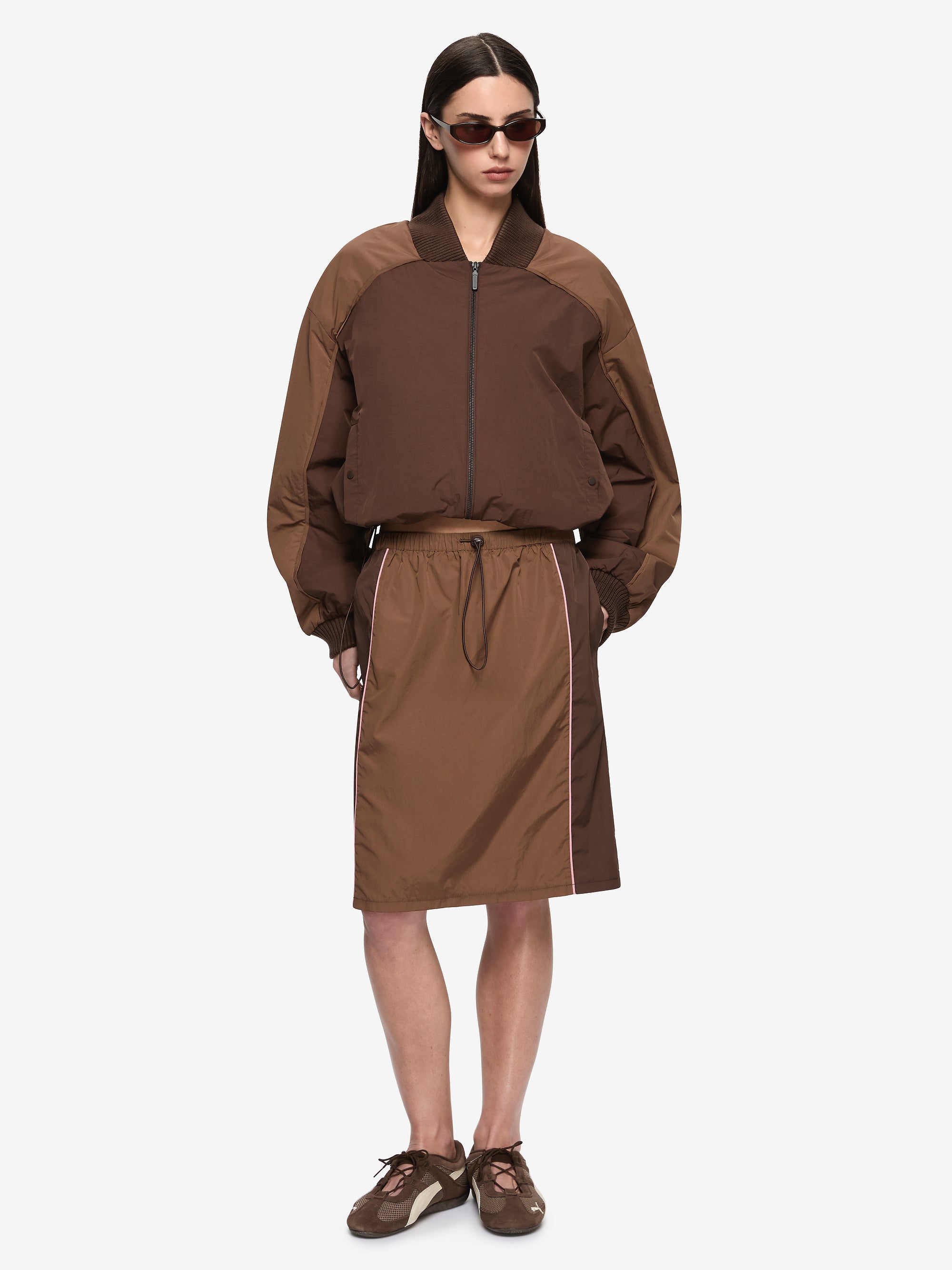 LANEY MIDI SKIRT - CHOC/COFFEE/BLUSH