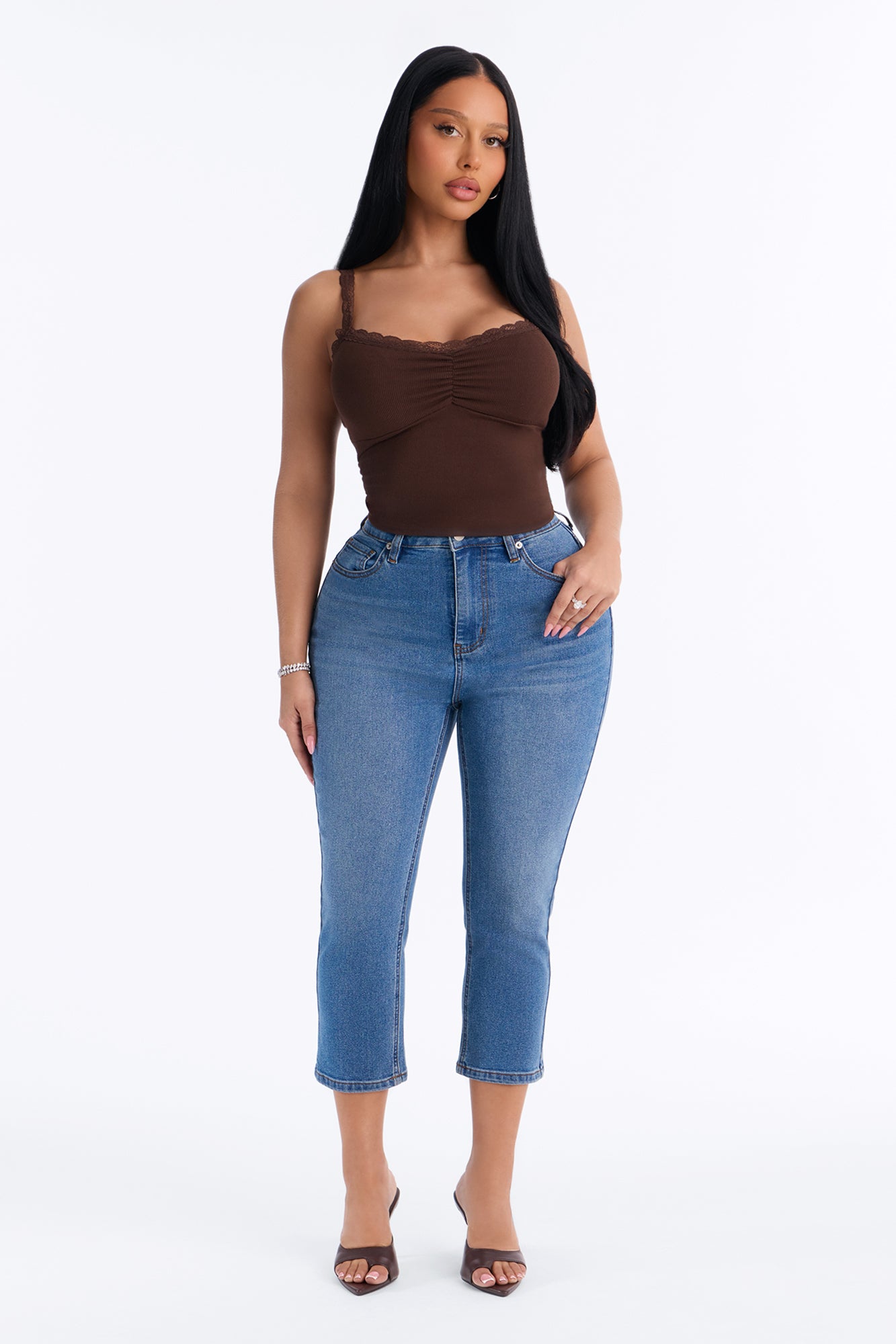 Classic Curvy High Rise Stretch Capri Skinny Jeans - Medium Wash