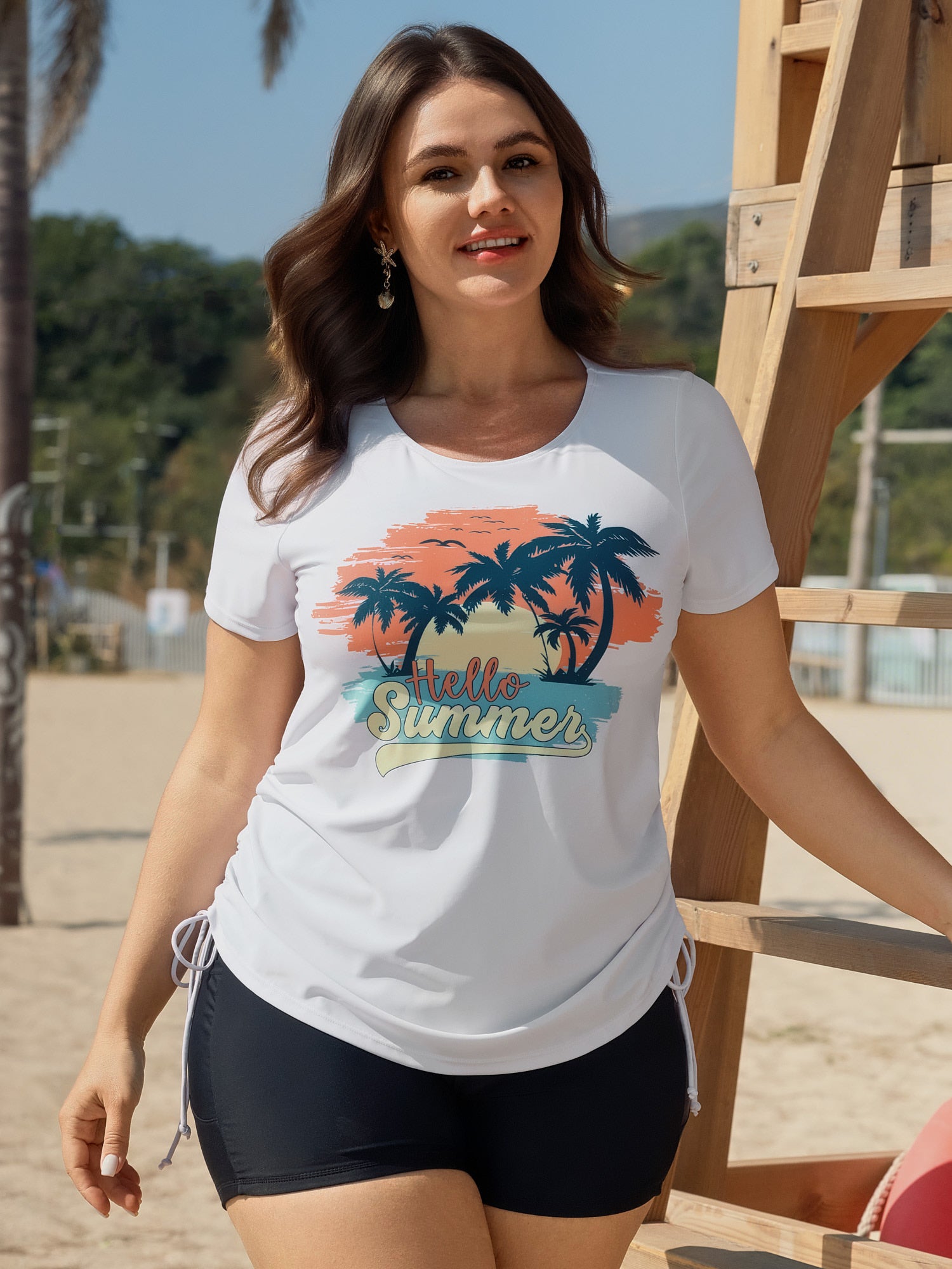 Sunkissed Pattern Side Drawstring Swim Top