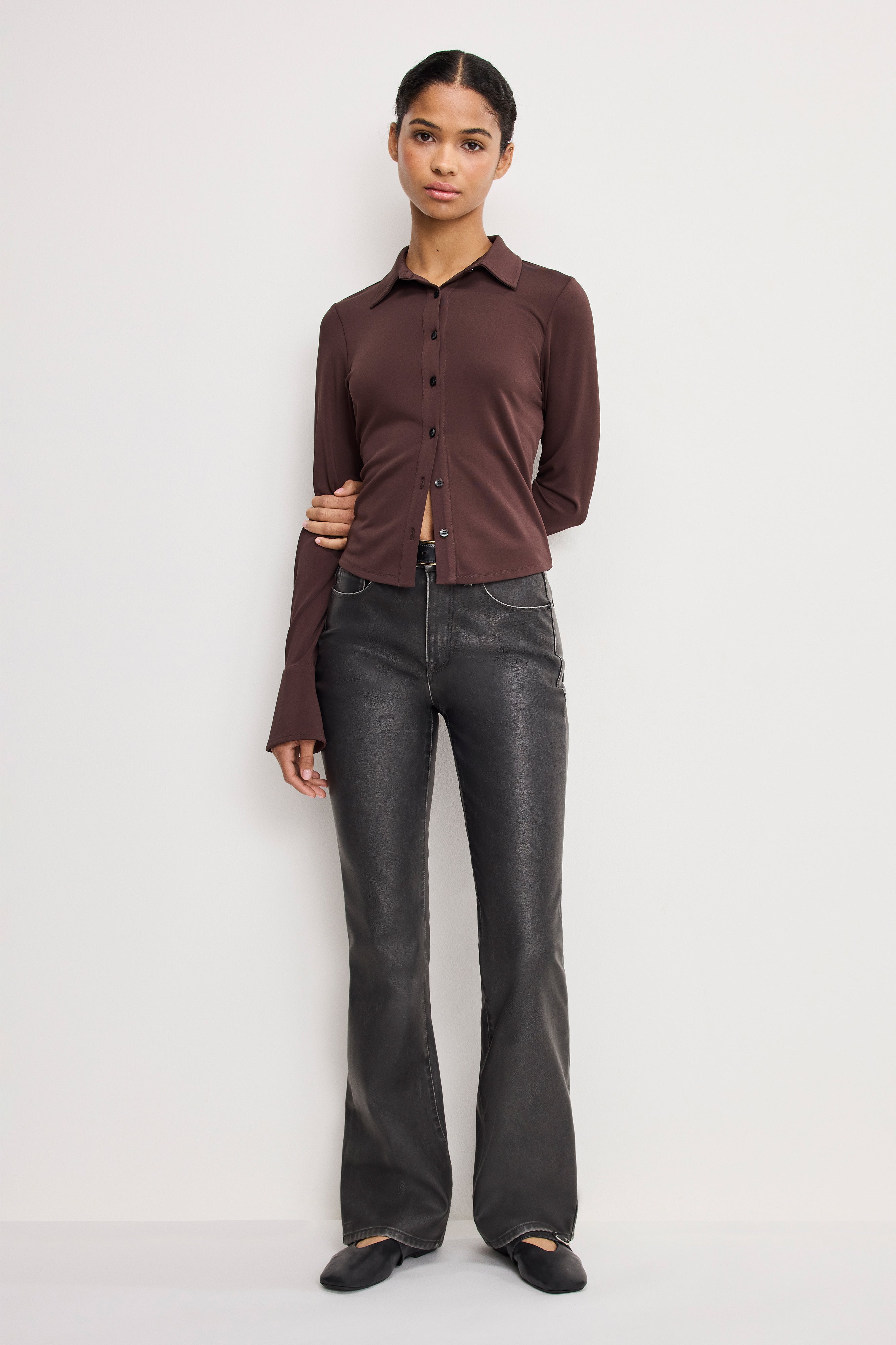 GOOD CLASSIC BOOTCUT FAUX LEATHER PANTS | BLACK001