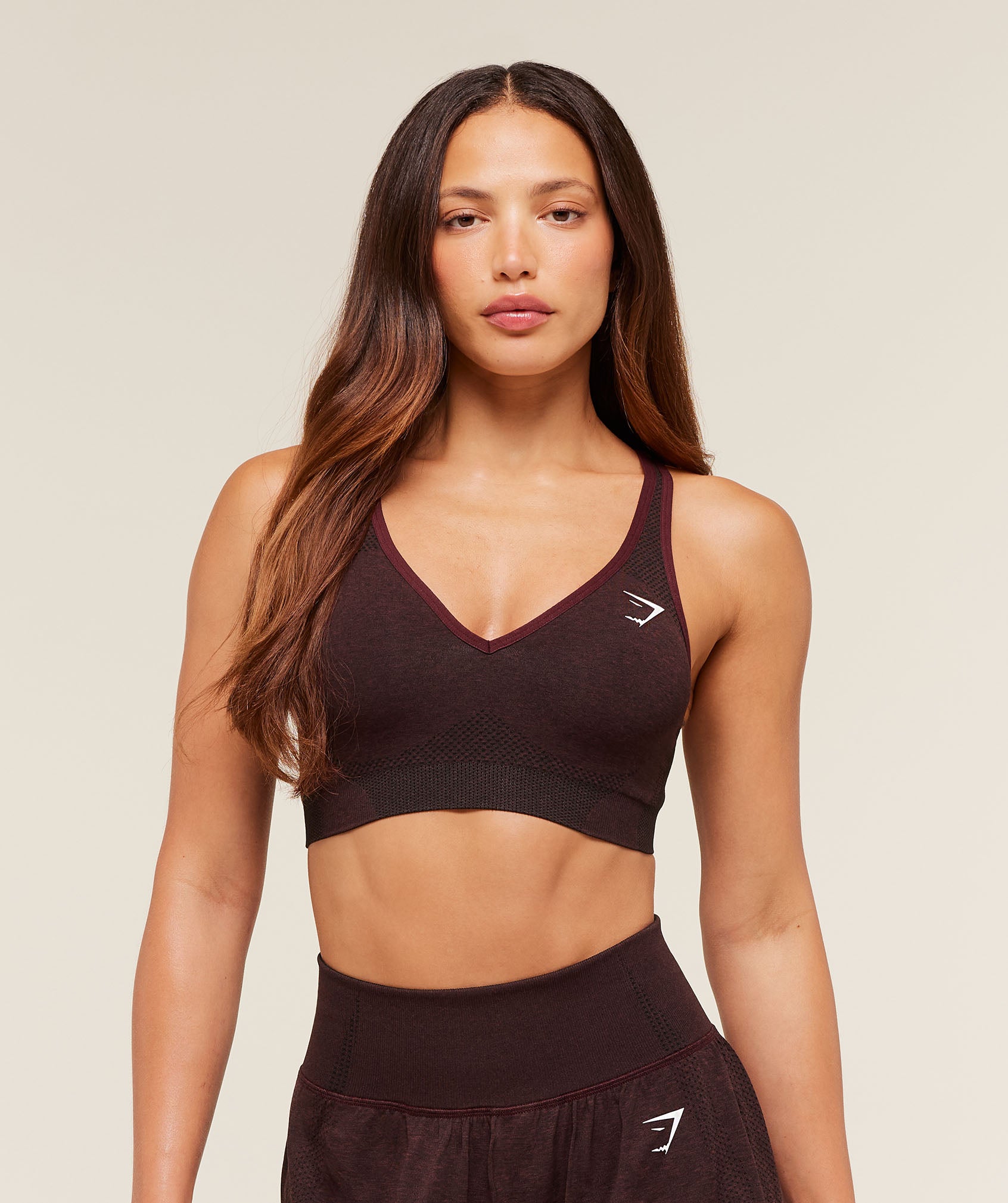 Gymshark Vital Seamless V Neck Sports Bra - Rich Maroon/Marl