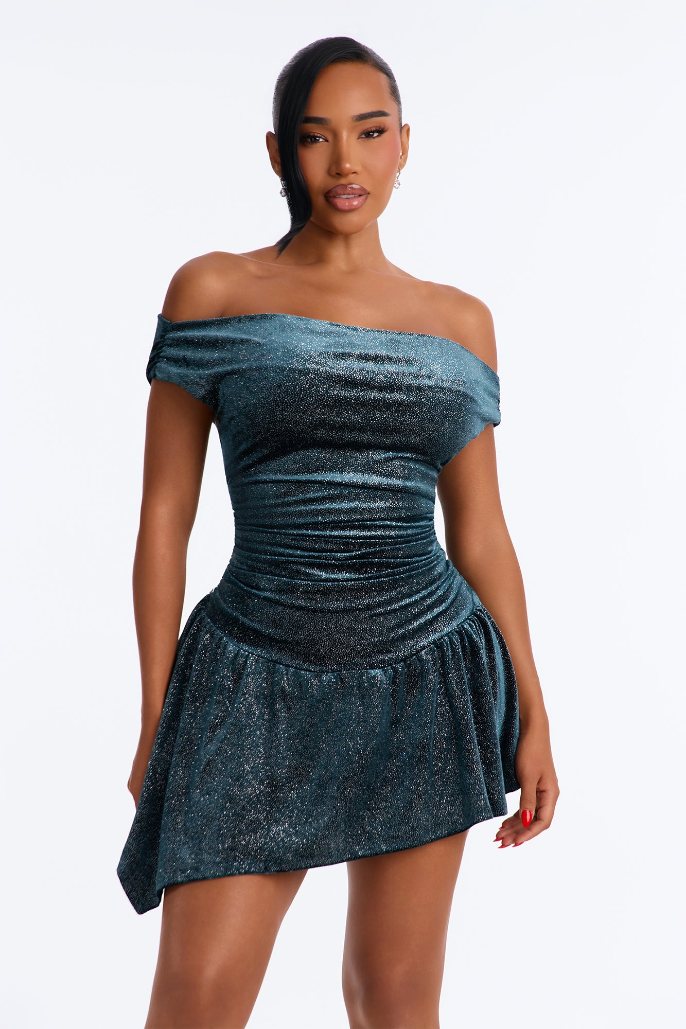 Harmony Glitter Velvet Mini Dress - Emerald