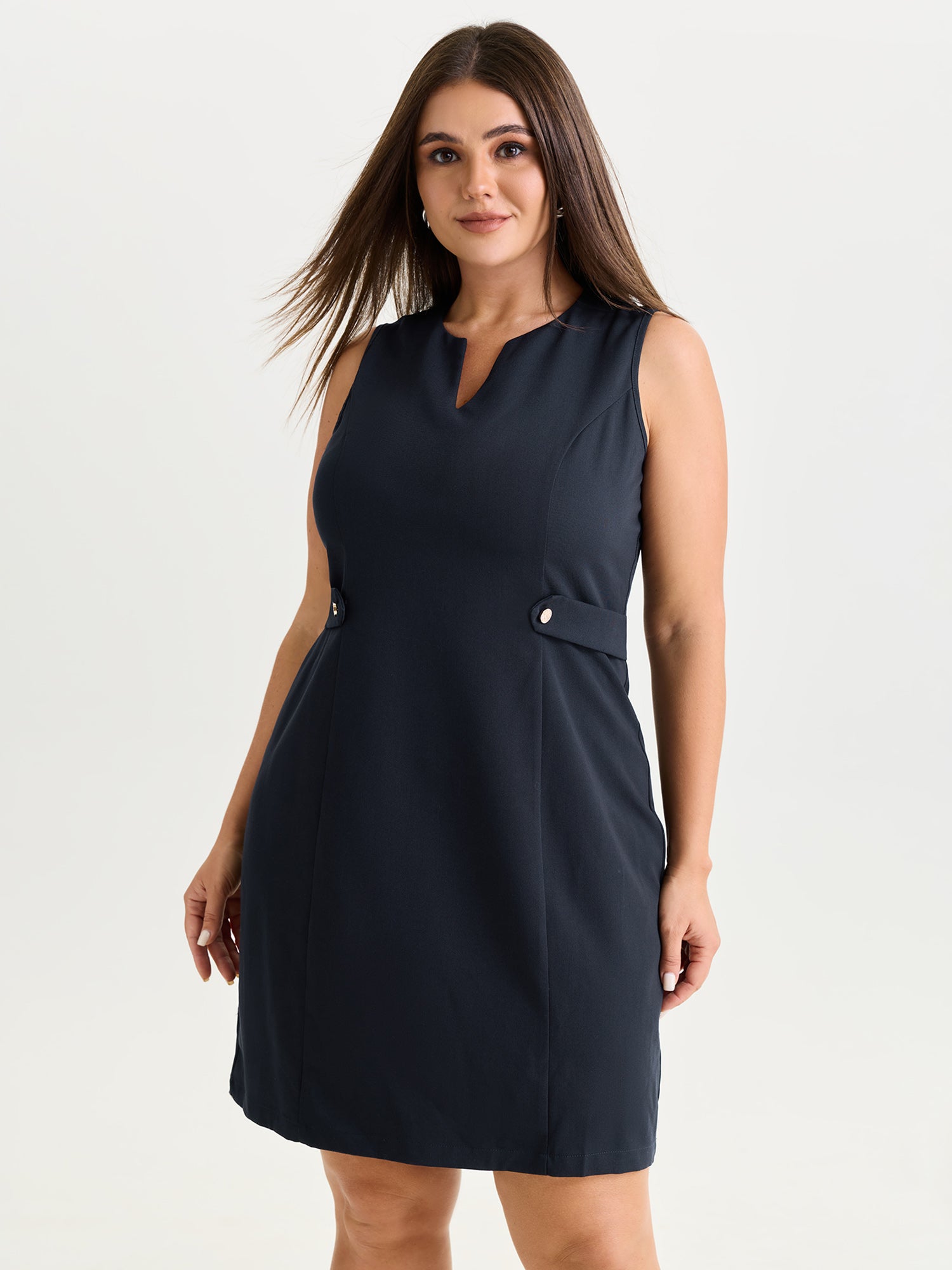 Split Neckline Waist-Defining Mini Dress