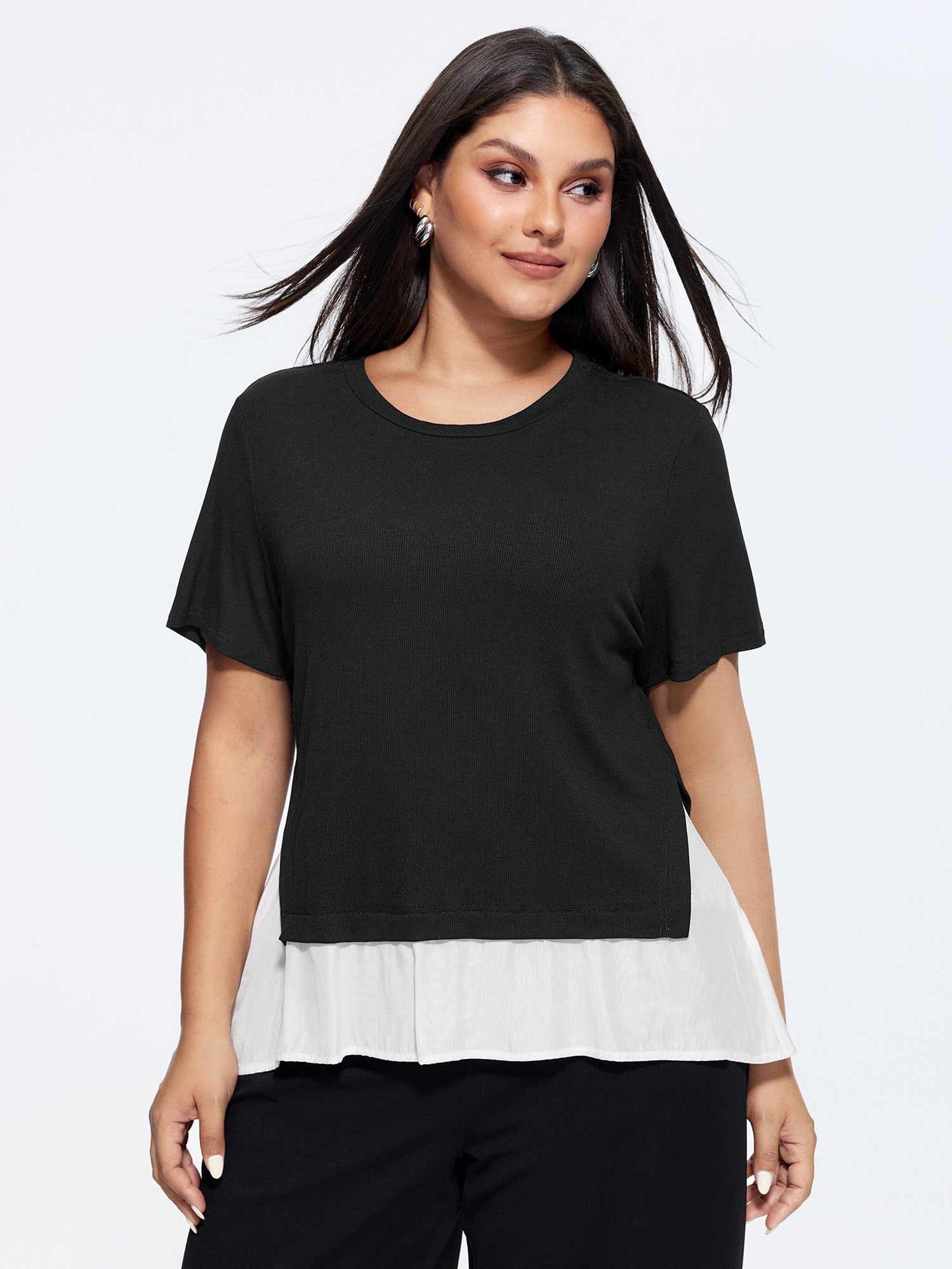Color Contrast Layered Round Neck T-Shirt