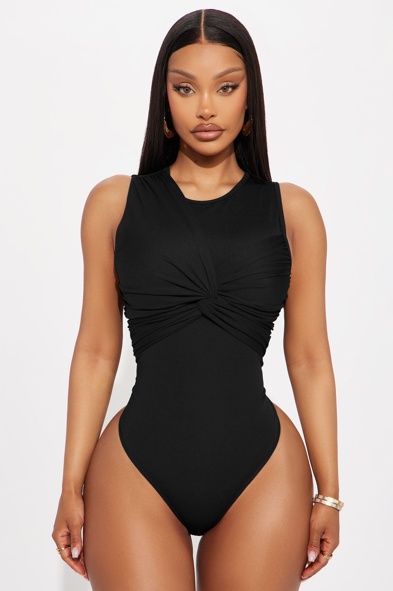 With A Twist Ribbed Bodysuit - Black