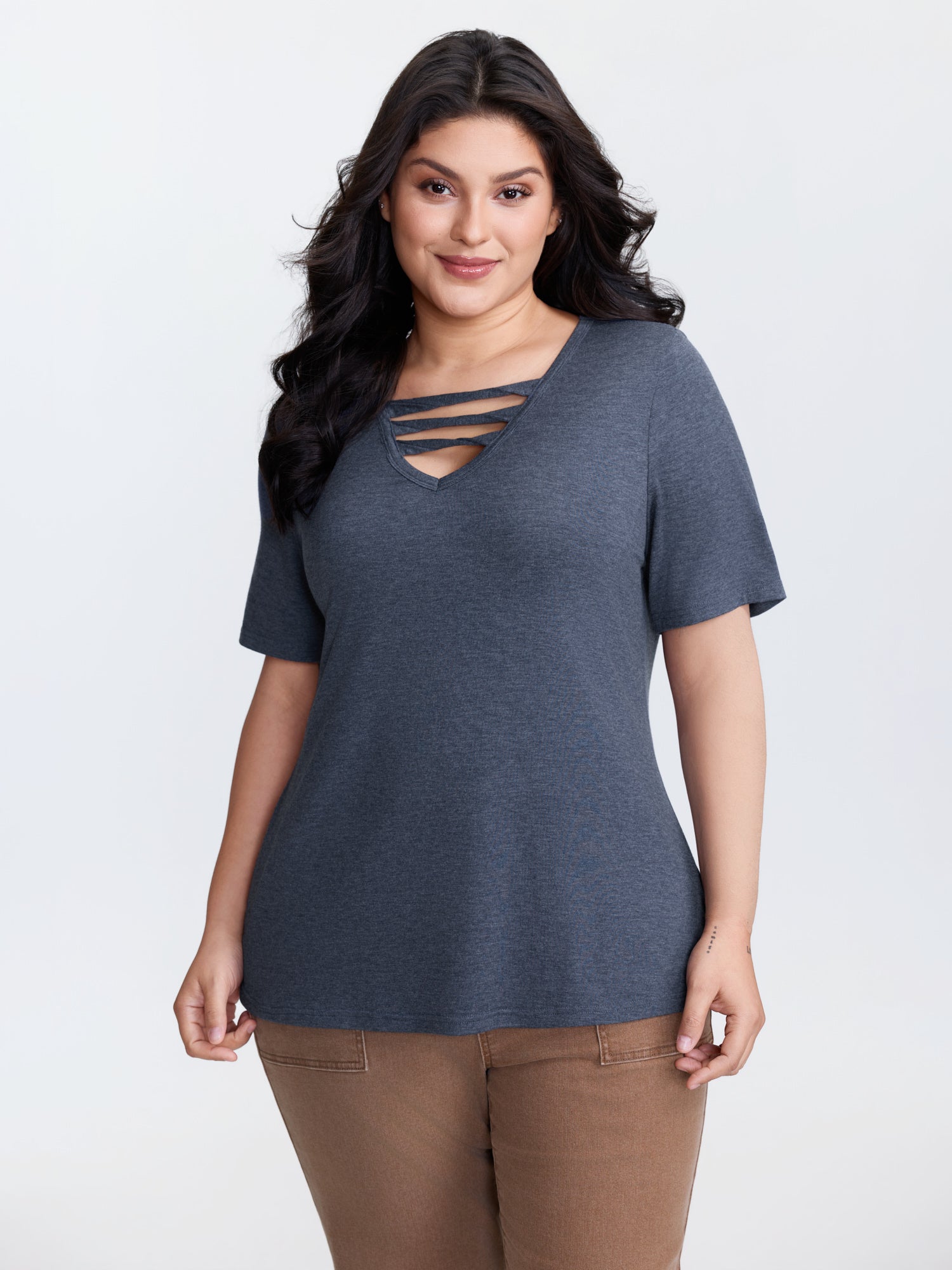Supersoft Heather Cut-Out Neckline T-Shirt