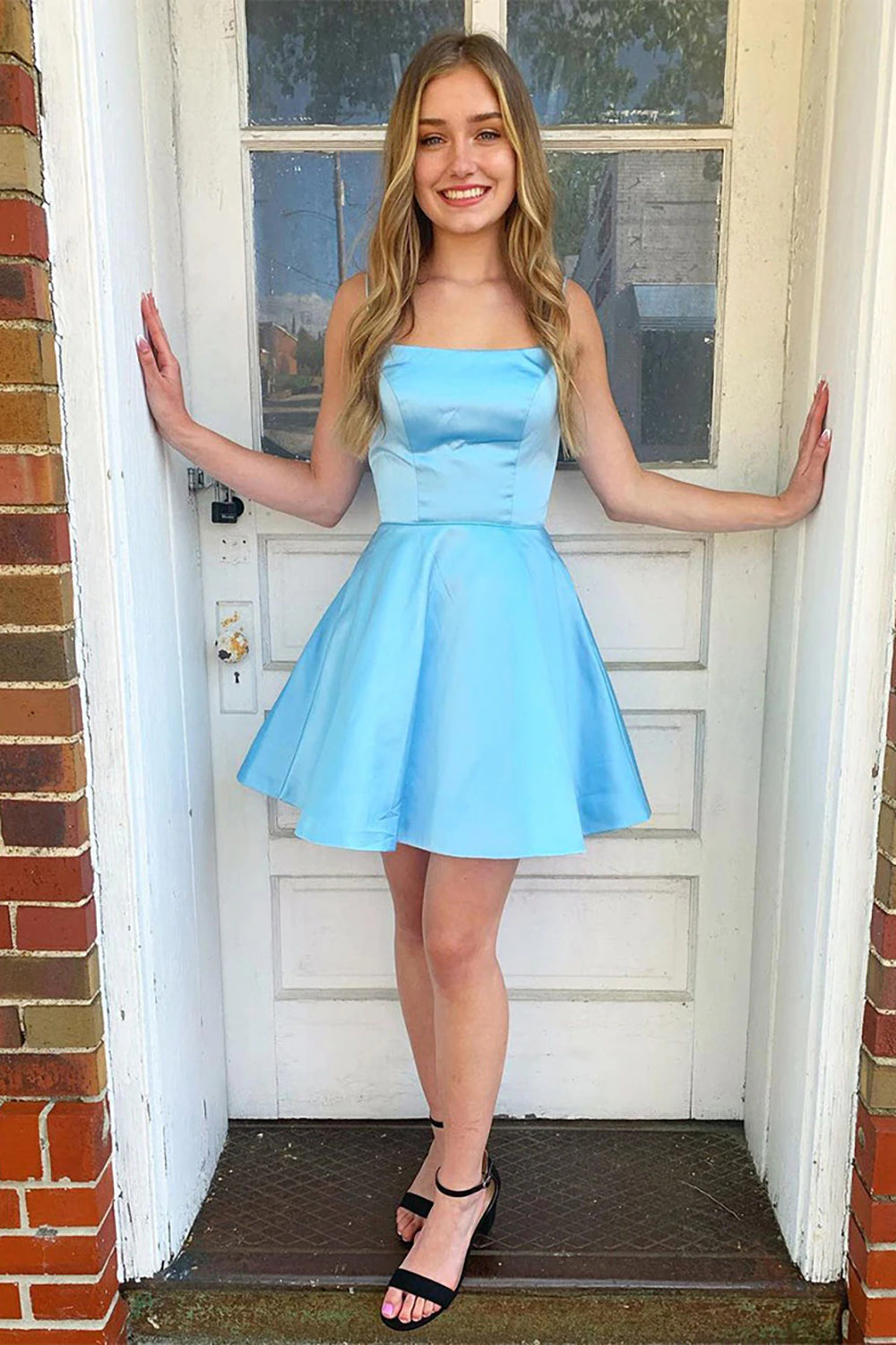 Light Blue A Line Simple Homecoming Dress/Mini Dress