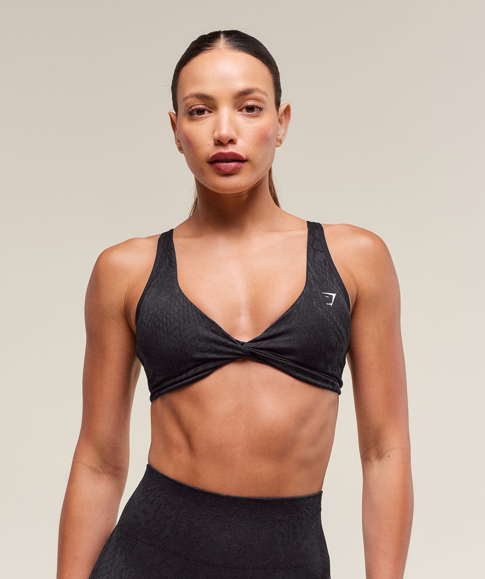 Gymshark Adapt Animal Seamless Twist Front Bra - Asphalt Grey/Black