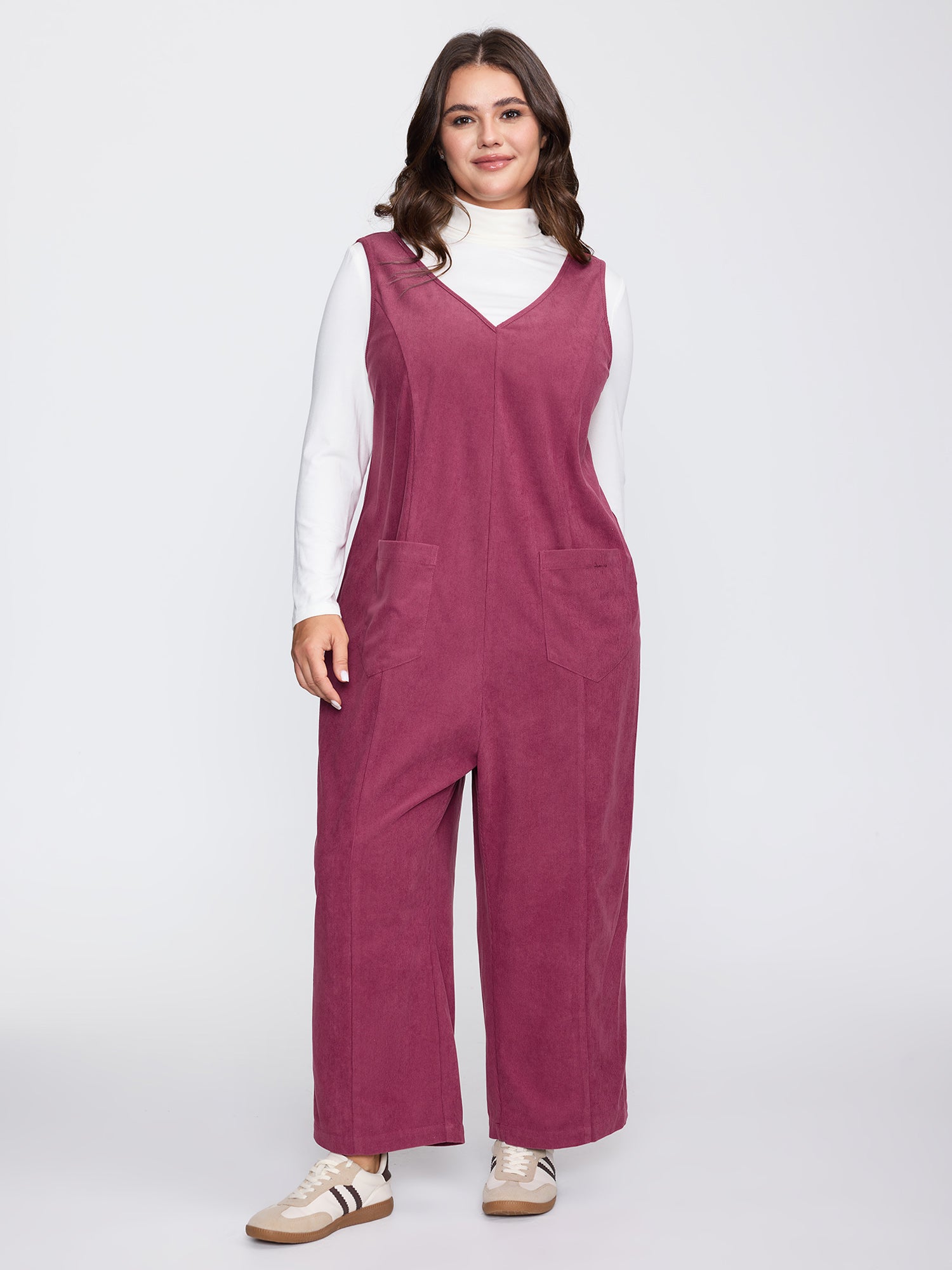 Textured V-Neck Sleeveless Jumpsuit
