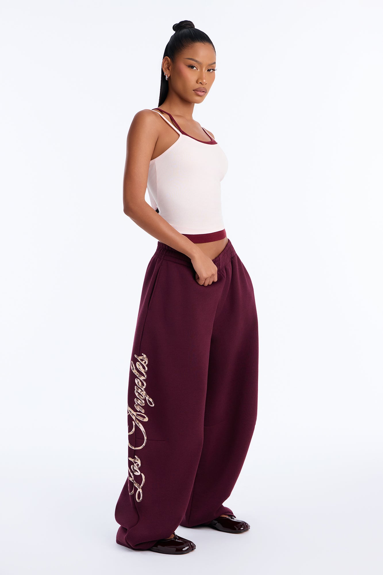 LA Leopard Script Barrel Sweatpants - Plum
