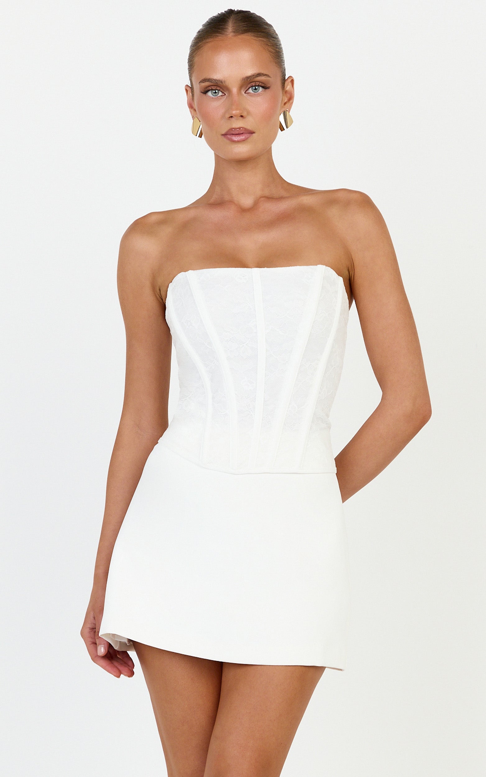 Colette Top - Strapless Lace Corset Top in White