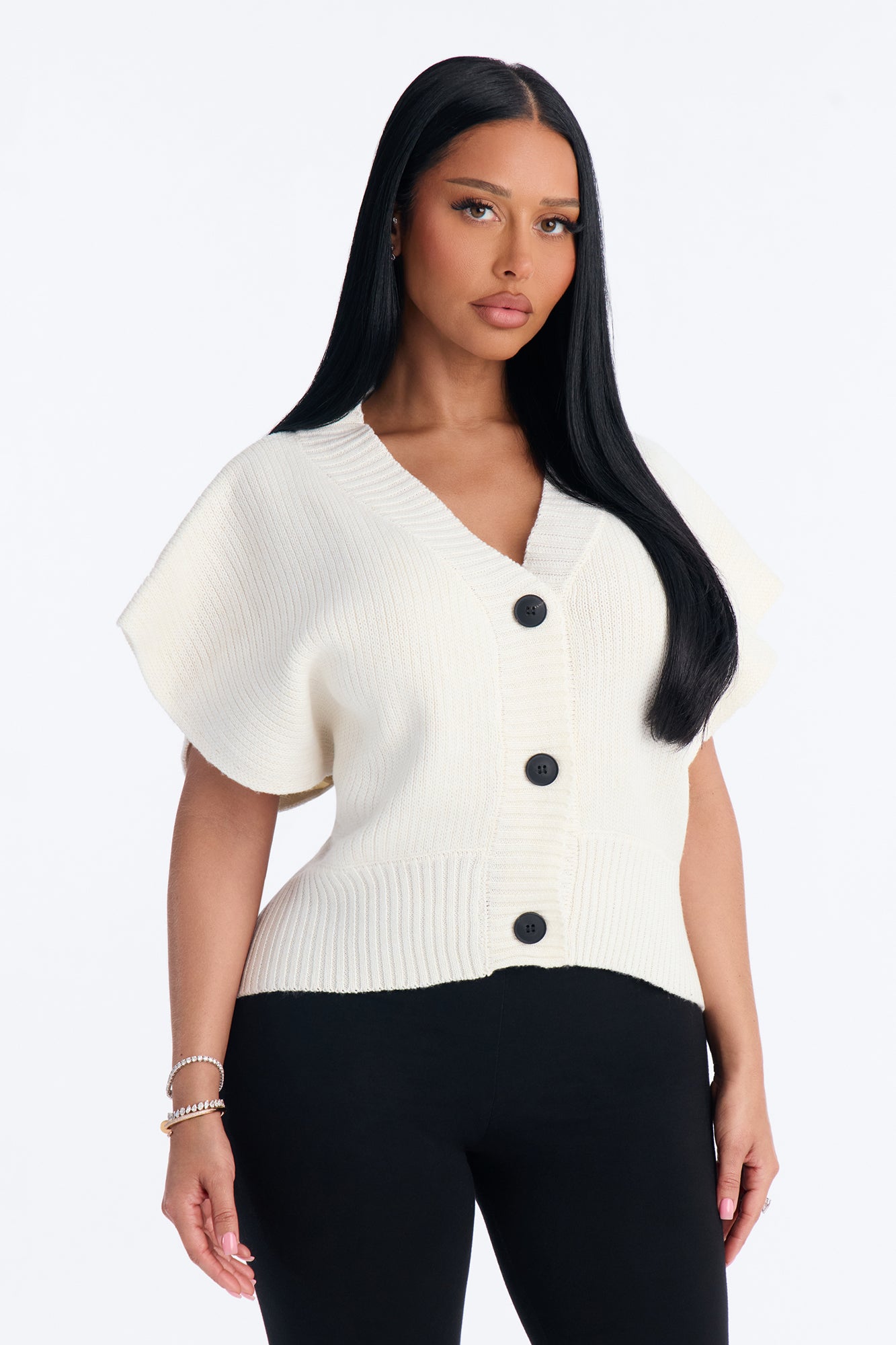 Milia Short Sleeve Cardigan - Ivory
