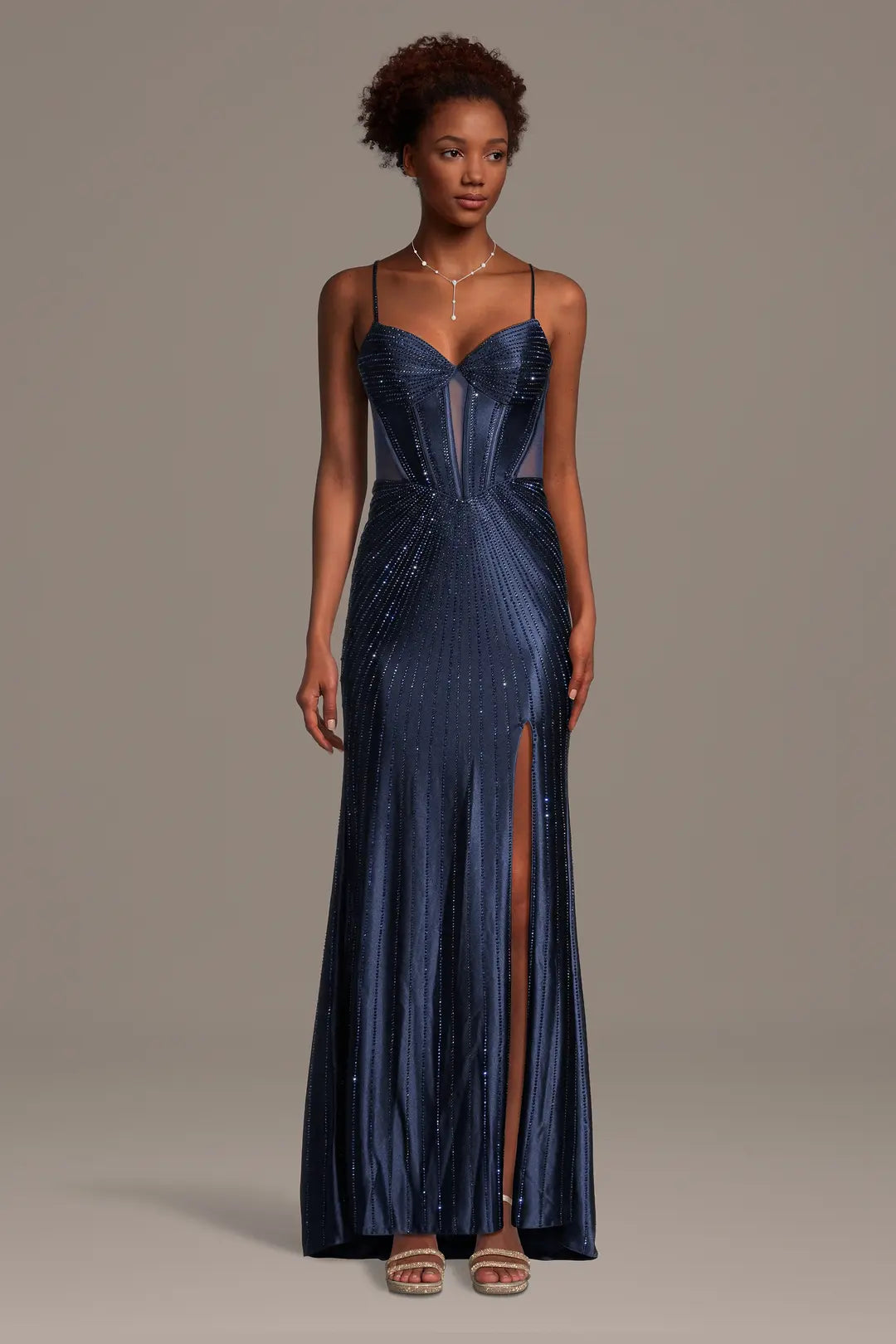 Sculpting Satin Sheath with Embellished Bodice