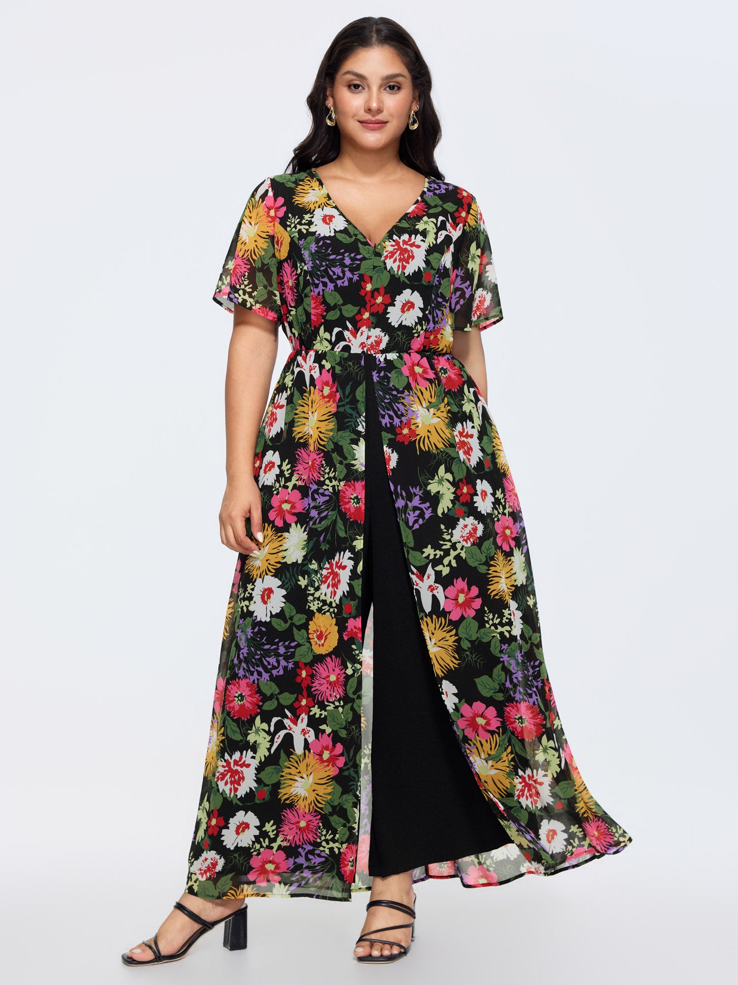 Hidden Zipper Floral Layered Pockets Jumpsuit