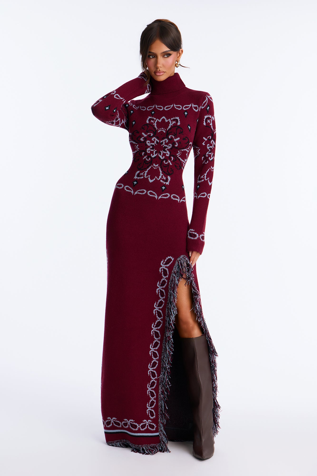 Sweet Escape Sweater Long Sleeve Maxi Dress - Burgundy/combo
